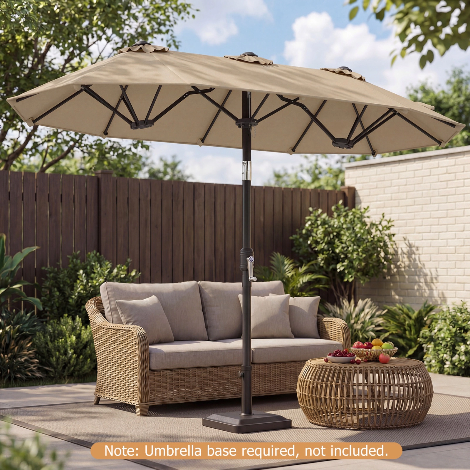 SUGIFT 10-ft Beige Rectangular Double-Sided Patio Umbrella with Crank Lift, Push-Button Tilt, 12 Ribs and 3 Vents
