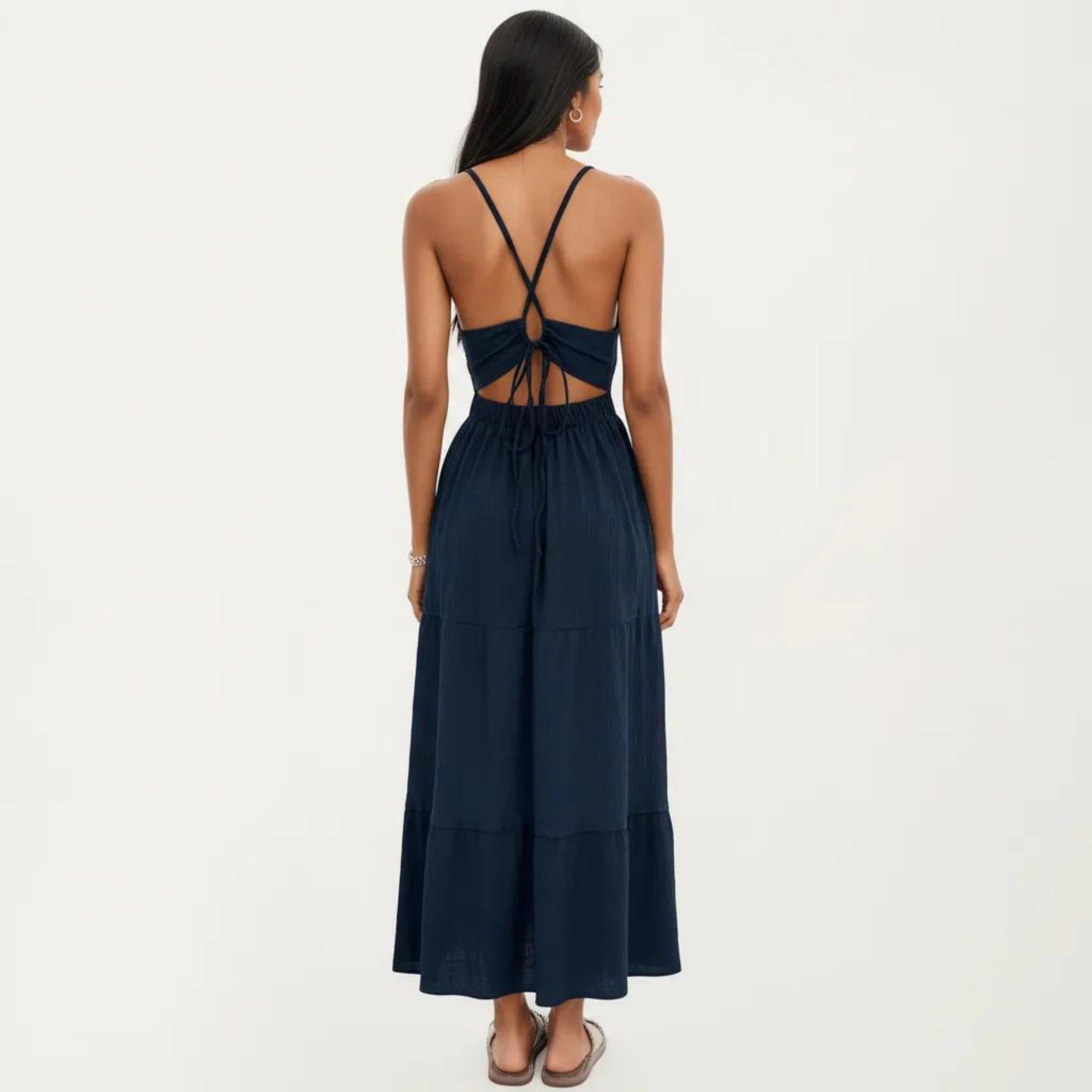 Anna-Kaci Women's Sleeveless Halter Neck Tiered Skirt Fit Lightweight Midi Dress