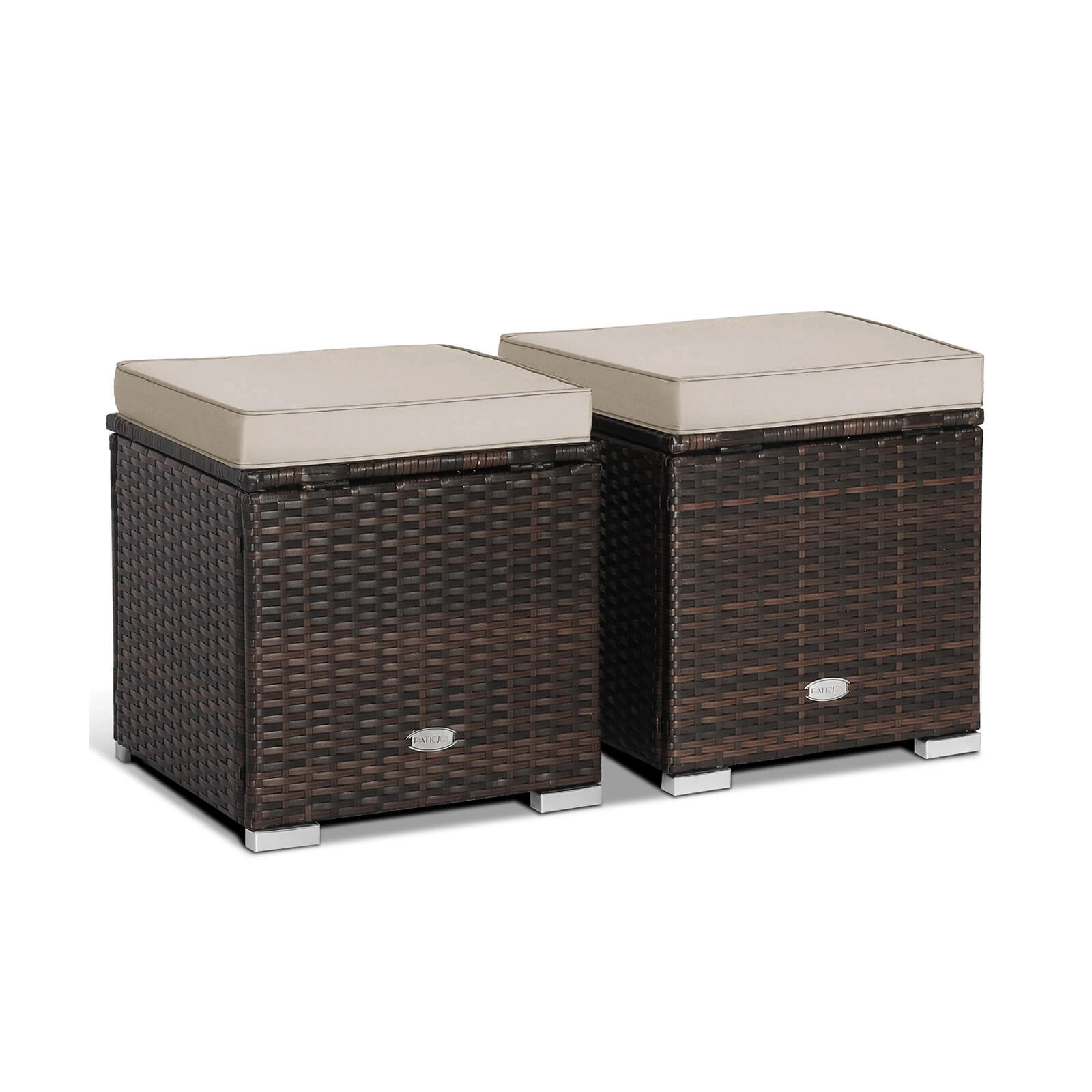 SUGIFT Hidden Storage and Removable Cushions 2-Piece Patio Wicker Ottoman Set