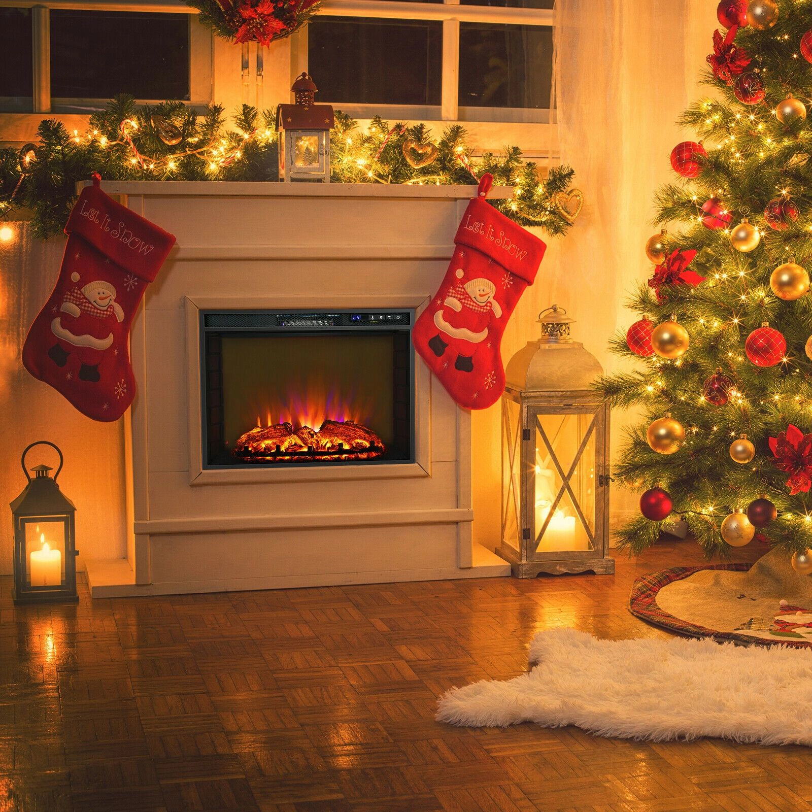 SlickBlue Black Tempered Glass Electric Fireplace Heater with Remote, 1500W Recessed Wall Mount