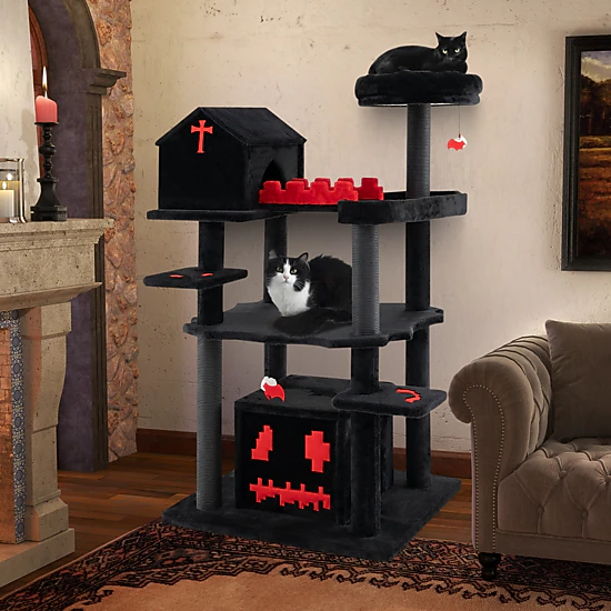 LJG Gothic Cat Tree 49 Inch Tall Cat Tower 6-Tier Cat Activity Center ...