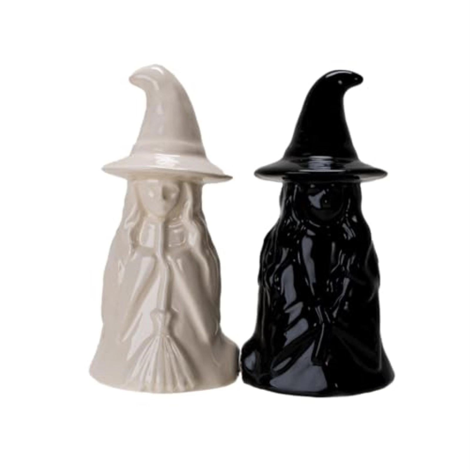 Pacific Giftware Mystical White and Black Ceramic Magnetic Witch Salt and Pepper Shaker Set