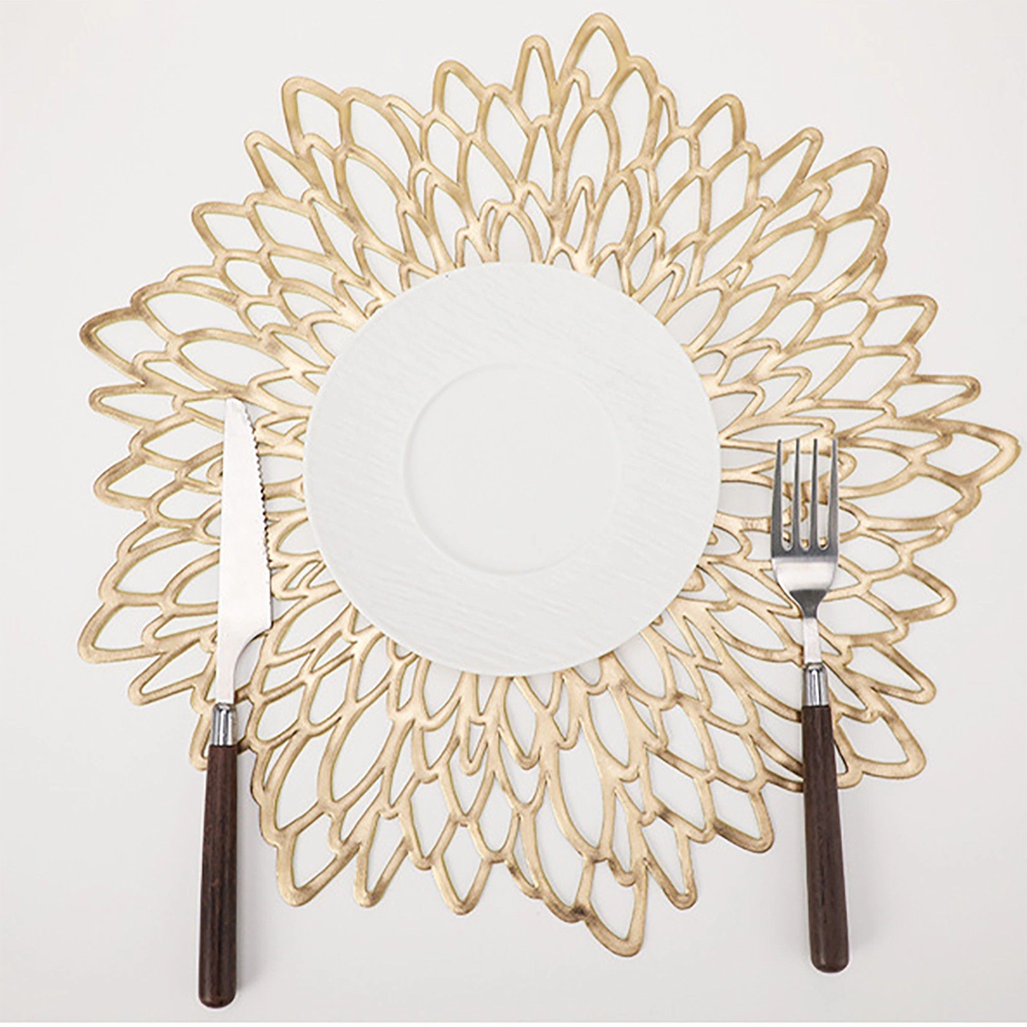 Alilang Unisex 4 Piece Set Round Floral Cutout PVC Placemats Heat Resistant Decorative Table Mats