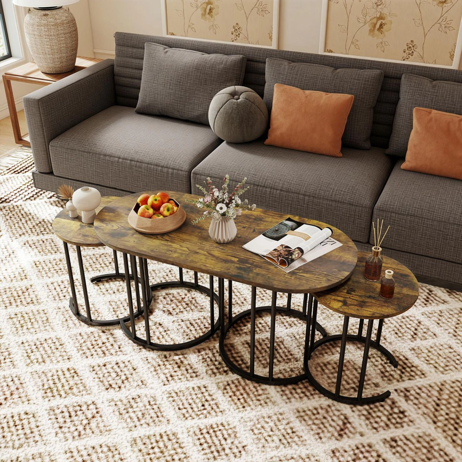 SlickBlue Living Room Nesting Table Set of 3 with Storage Surface