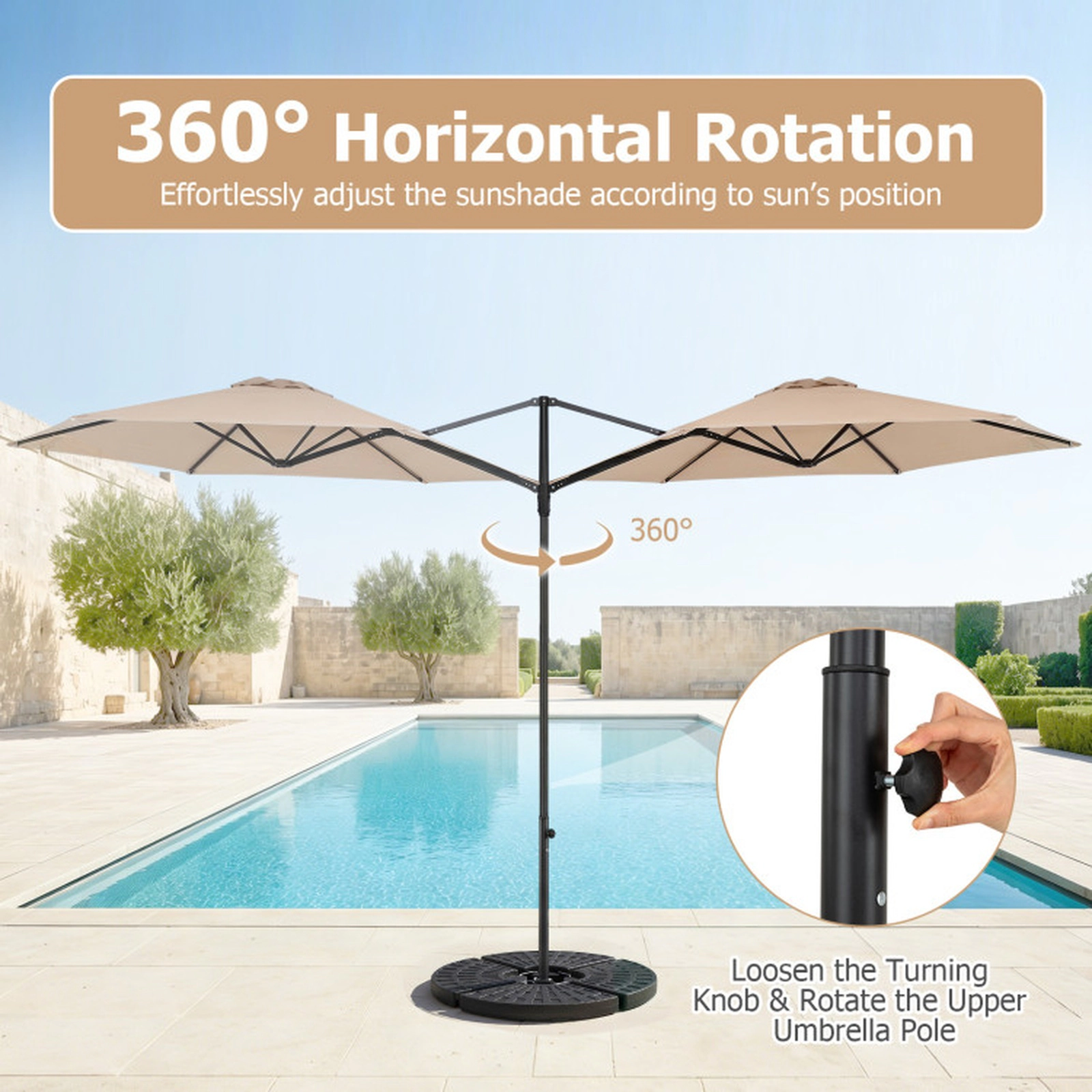 SUGIFT 360° Rotation Cantilever Patio Umbrella for Garden with 10-ft Canopy and Vented Top Beige