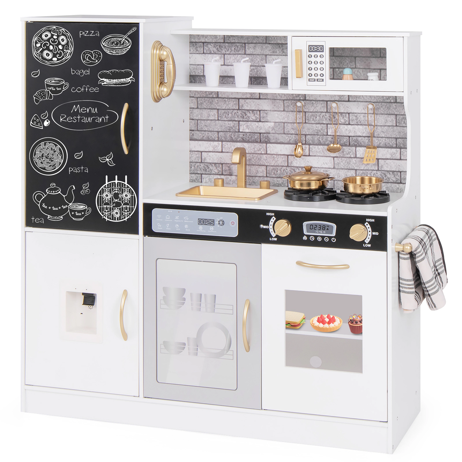 SUGIFT Multifunctional Pretend Play Kitchen with Utensils 39-in Tall Ages 3+ White