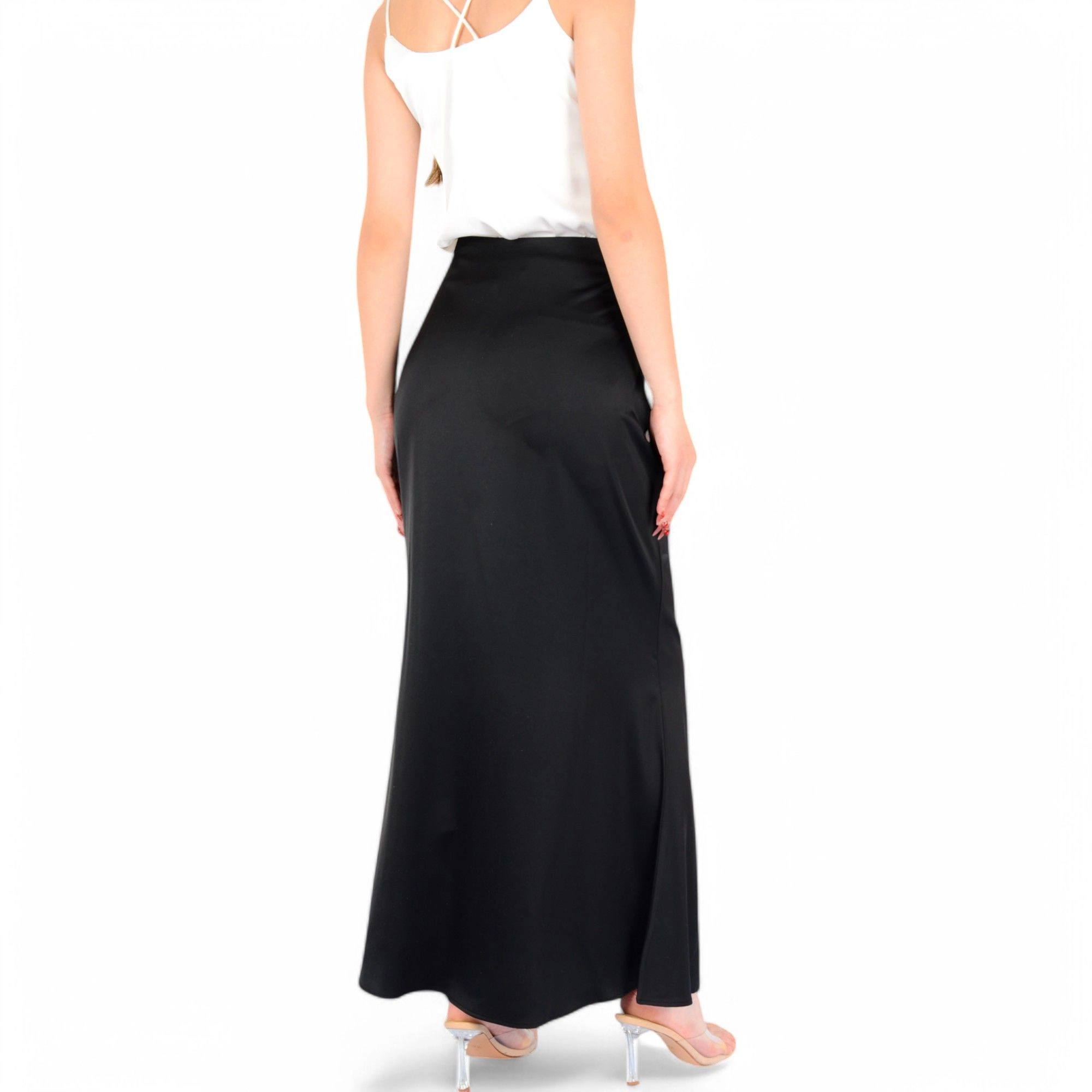 Anna-Kaci Womens Satin High Waist A-Line Maxi Skirt