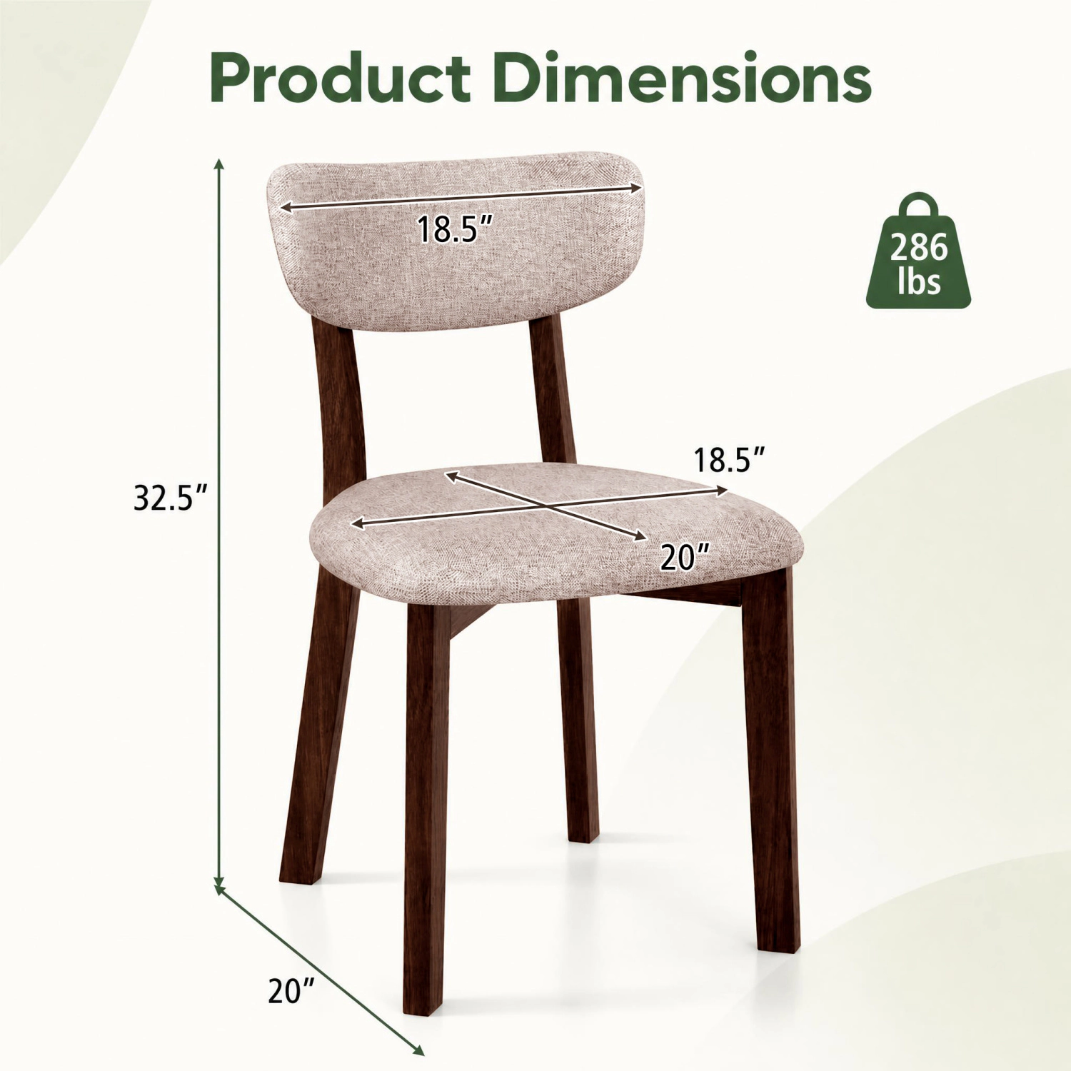 LJG 4 Upholstered Chairs with Solid Rubber Wood Frame and Curved Backrest for Dining Room
