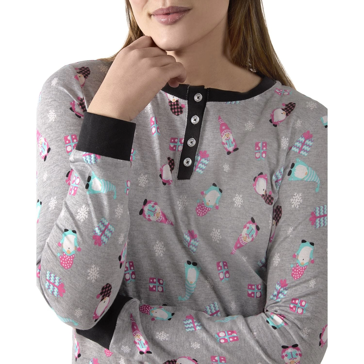 MeMoi Women's Holiday Gnomes Two-Piece PJ Set a Bag