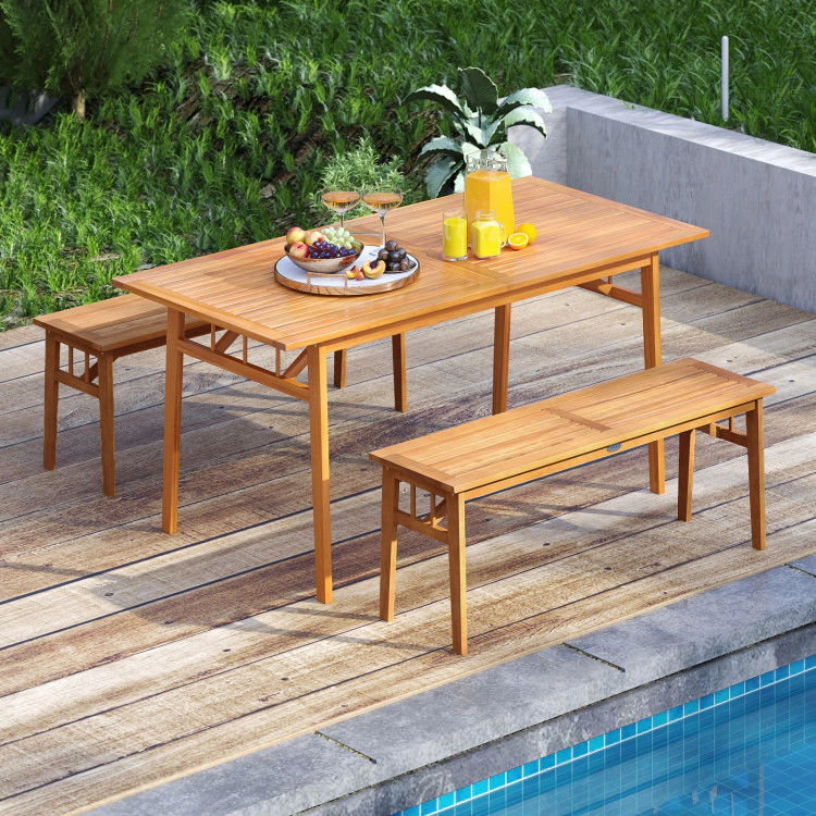 Hivvago 3 Pieces Patio Dining Set Acacia Wood Outdoor Rectangular Picnic Table And 2 Benches