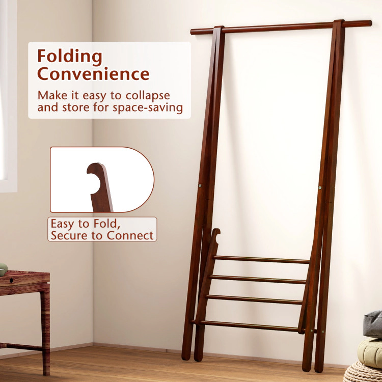 Hivvago Folding Rubber Wood Clothes Hanging Rack Standing Garment Rack With Bottom Storage Shelf