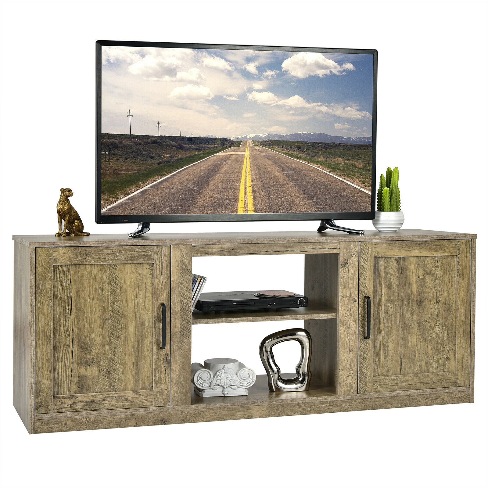 LJG TV Stand with Double Barn Doors for TVs up to 65 Inch