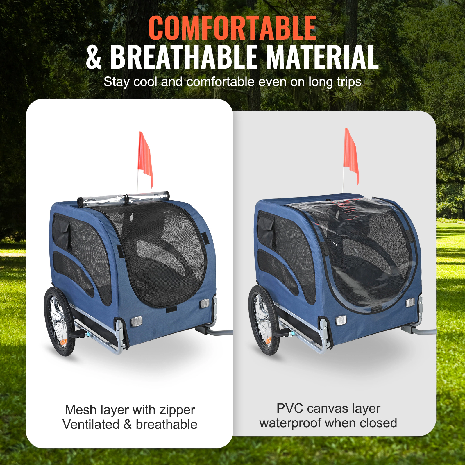 HONGGE Dog Bike Trailer, 100 lb Capacity, Weatherproof Pet Carrier with Mesh Windows, Blue/Black