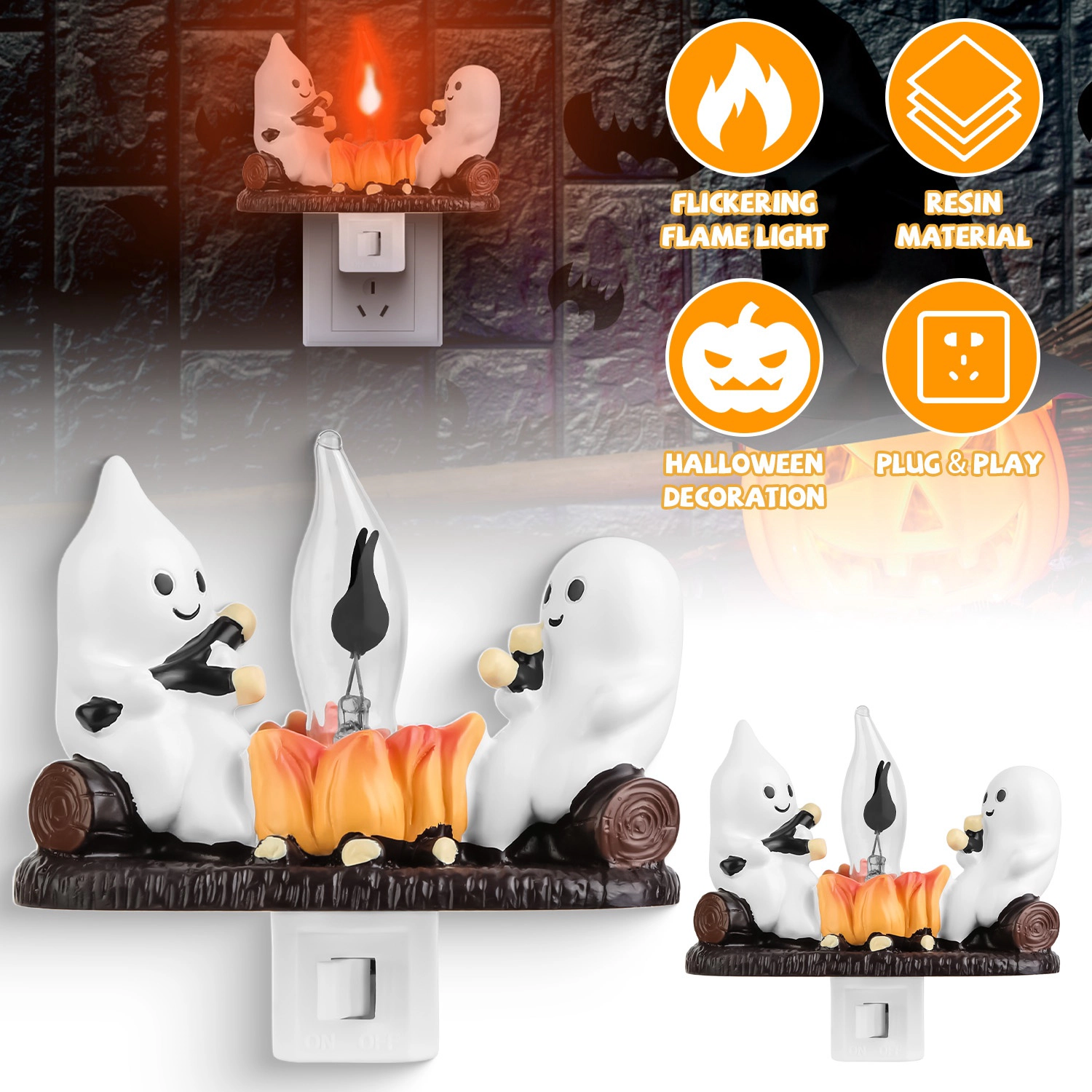 GBruno 2-Piece Ghost Campfire Flickering Night Light