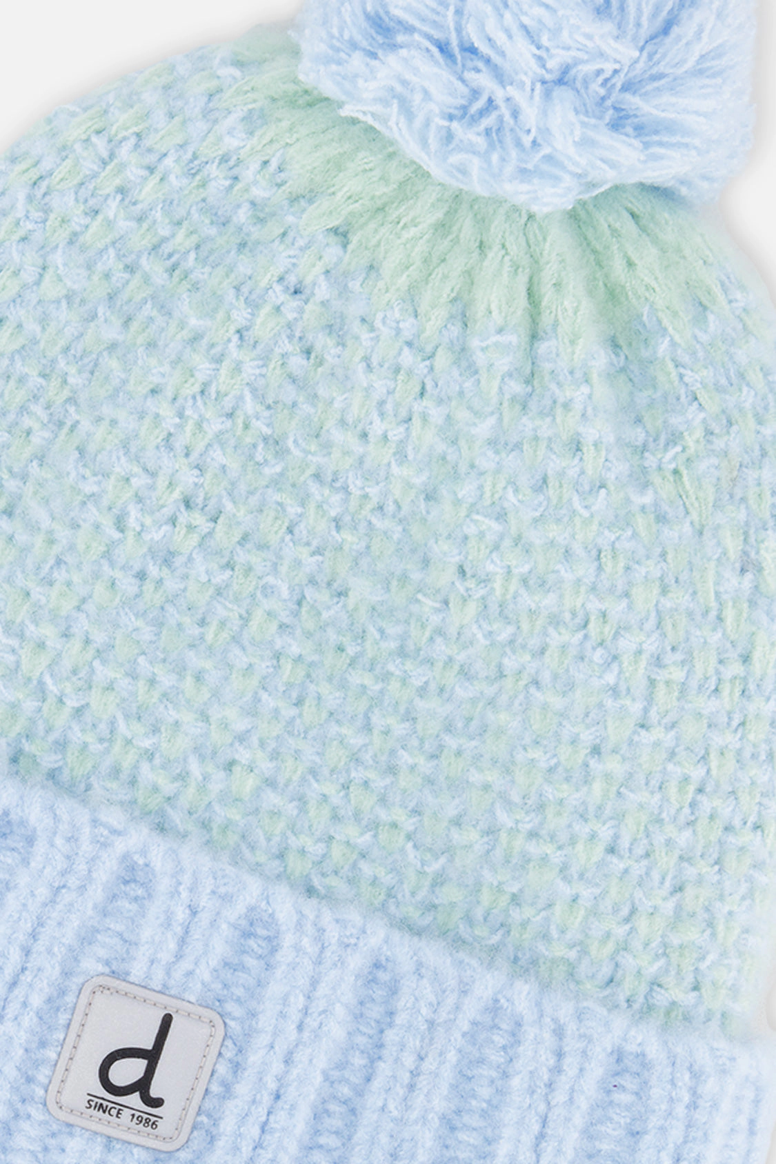 Deux par Girls Textured Winter Knit Hat with Pompom and Folded Cuff