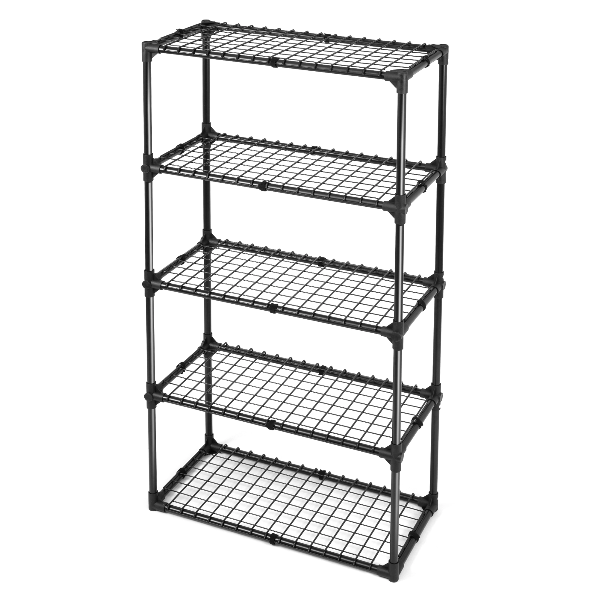 Flynama Black Steel Utility Shelving Unit Compact Storage Rack For Home Office Organization 29 Inch Depth 45 Inch Height