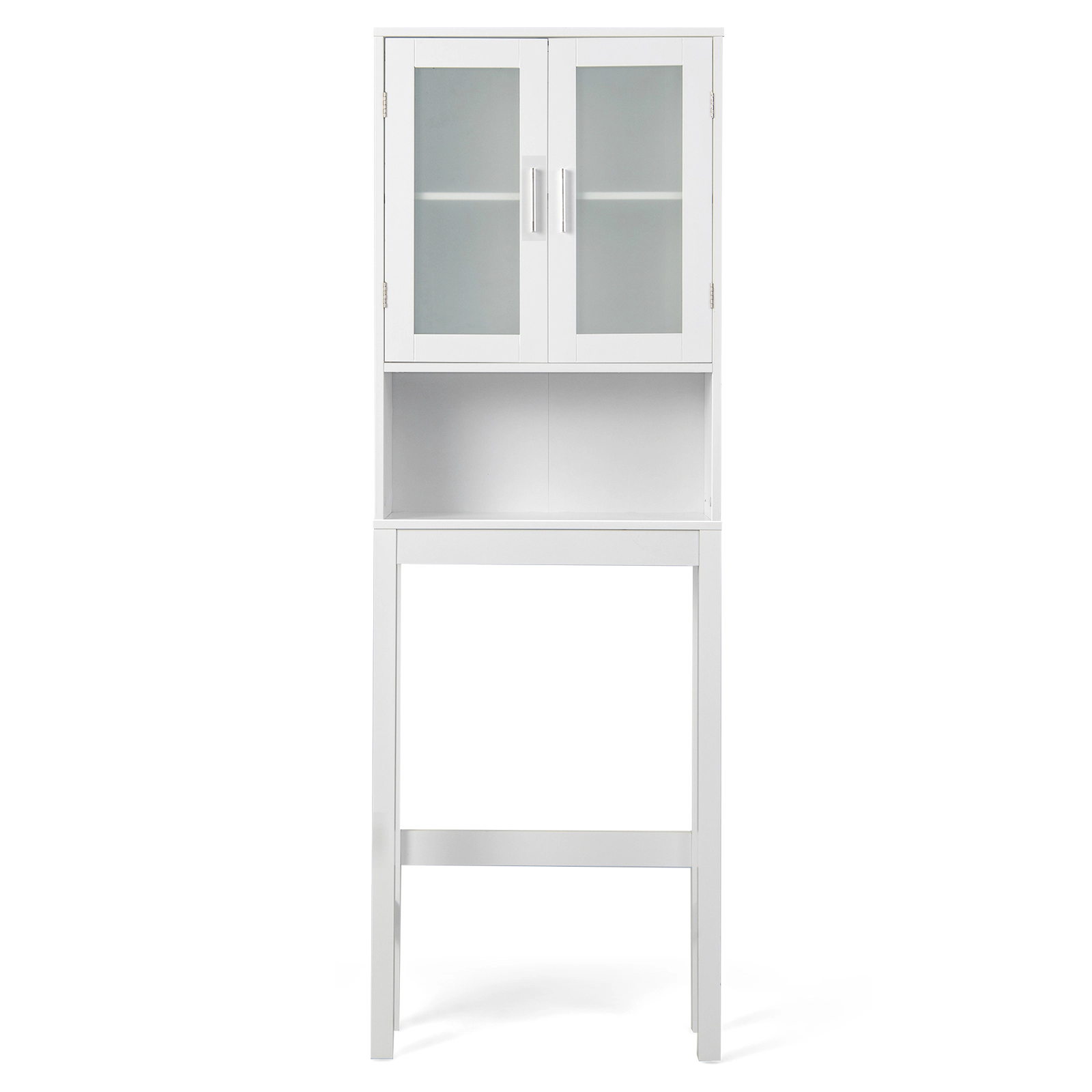 SUGIFT Over the Toilet Storage Cabinet White 67 in with Frosted Glass Doors and Adjustable Shelf