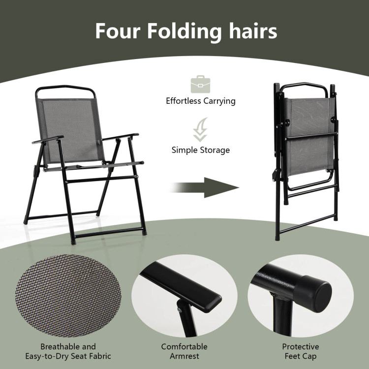 Hivvago 6 Pieces Patio Dining Set Folding Chairs Glass Table Tilt Umbrella For Garden