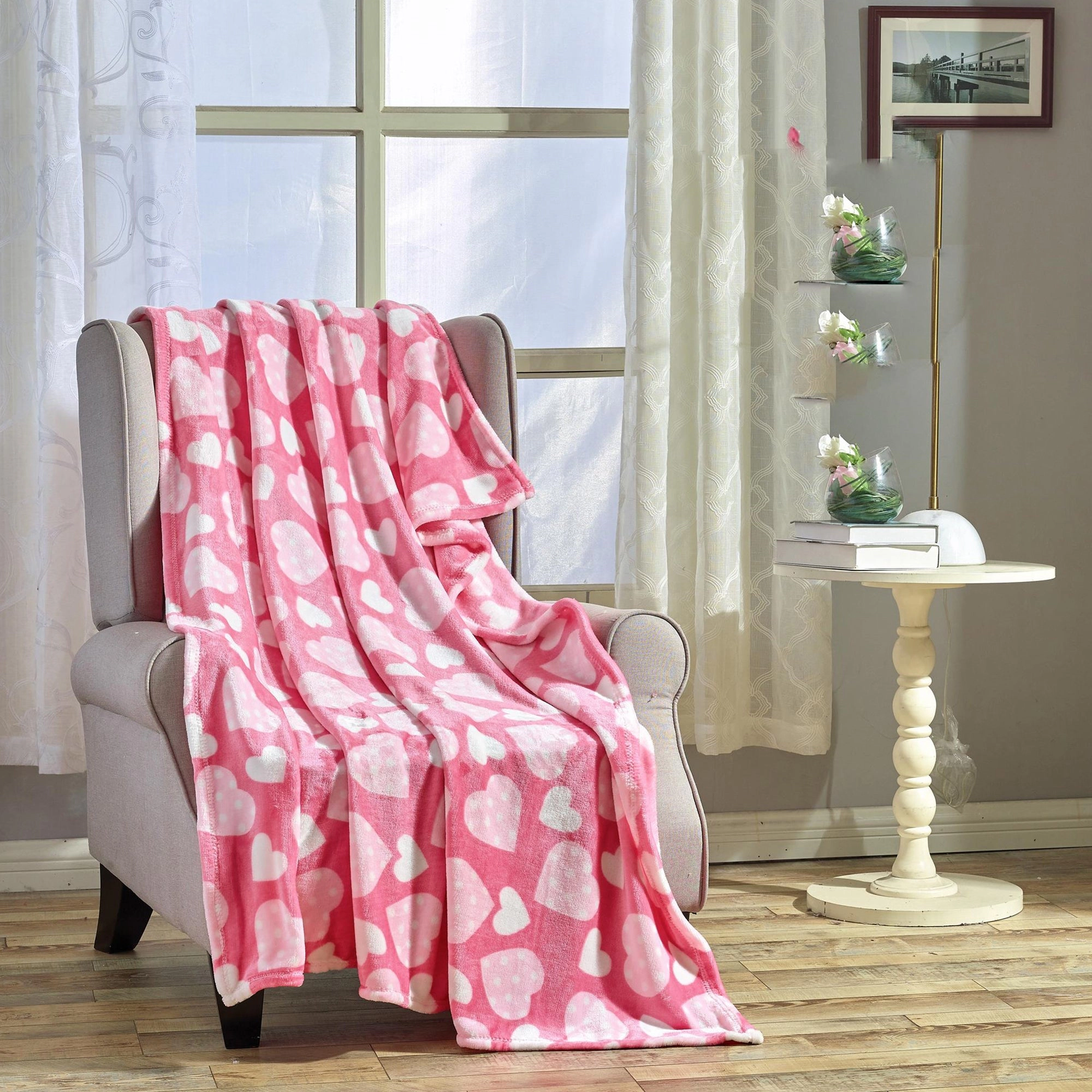 Plazatex Jasmine Valentine Micro Plush Decorative Throw Blanket All Season 50 x 60 Pink