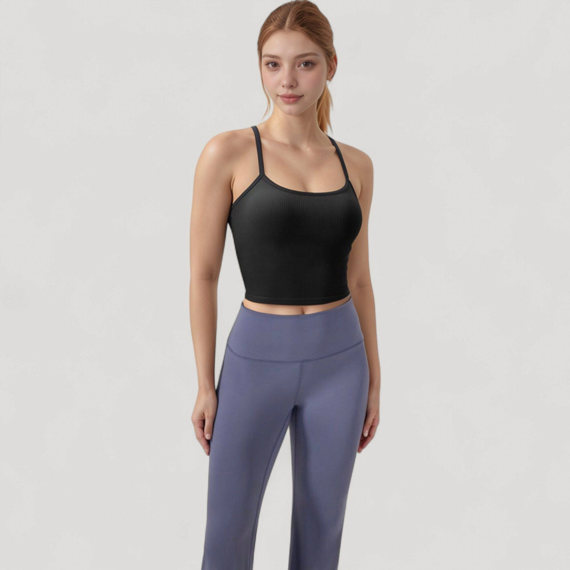 Anna-Kaci Women's Ribbed Cropped Tank with Strappy Back and Stretch Fit for Lightweight Layering