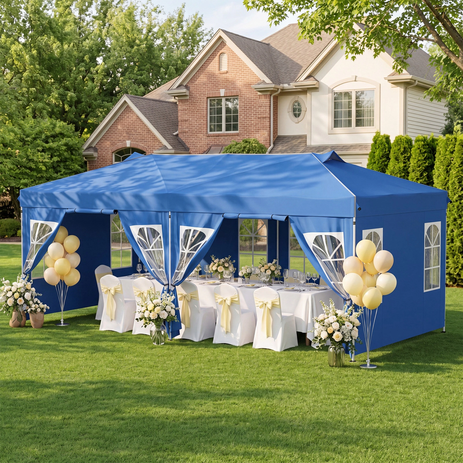 SUGIFT Blue 10-ft by 20-ft 3-Level 210D Oxford Pop Up Canopy Tent with 6 Sidewalls and Zippered Doors