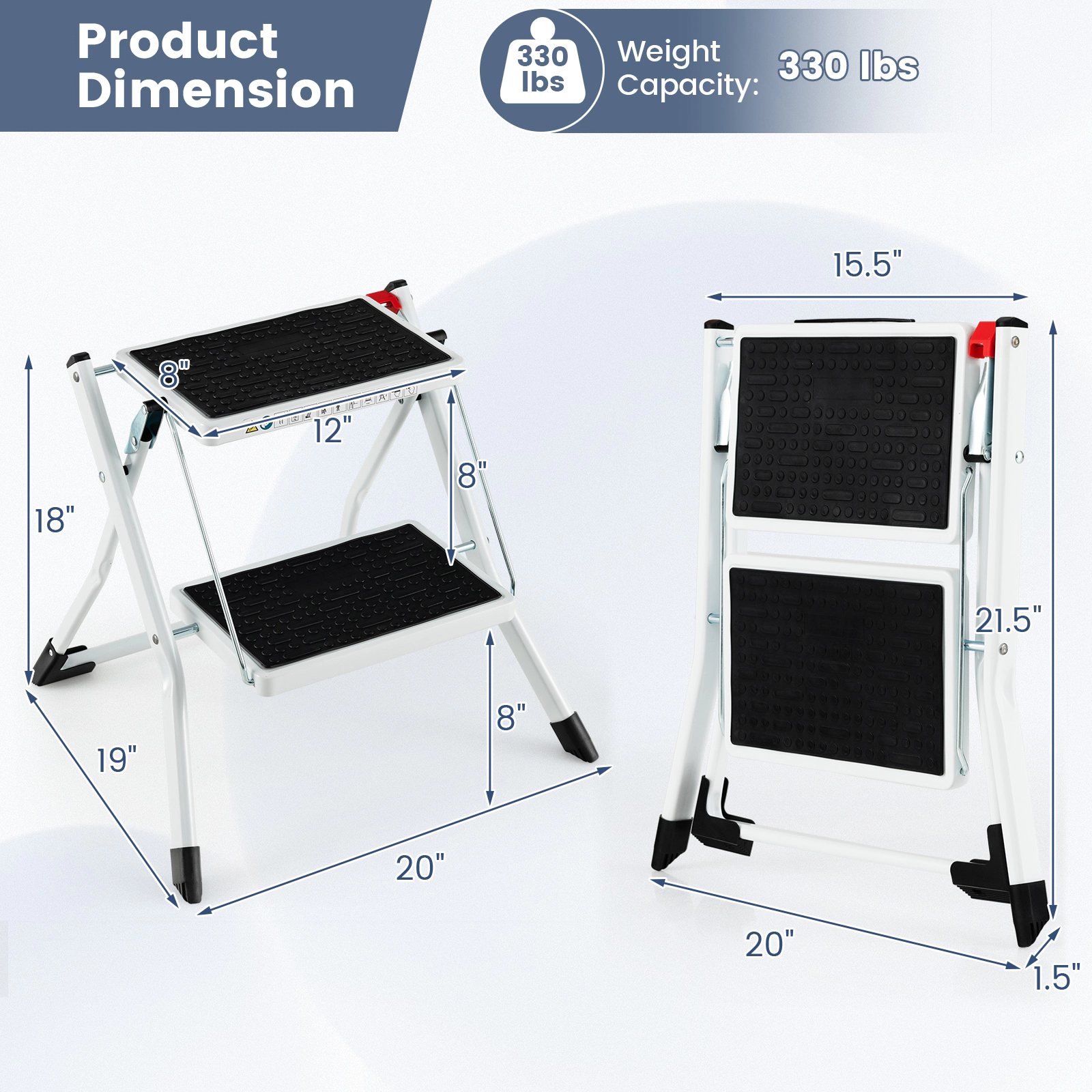 SUGIFT 330-lb Capacity 2-Step Folding Ladder with Anti-Slip Pedals Reinforced Crossbar and Foot Pads