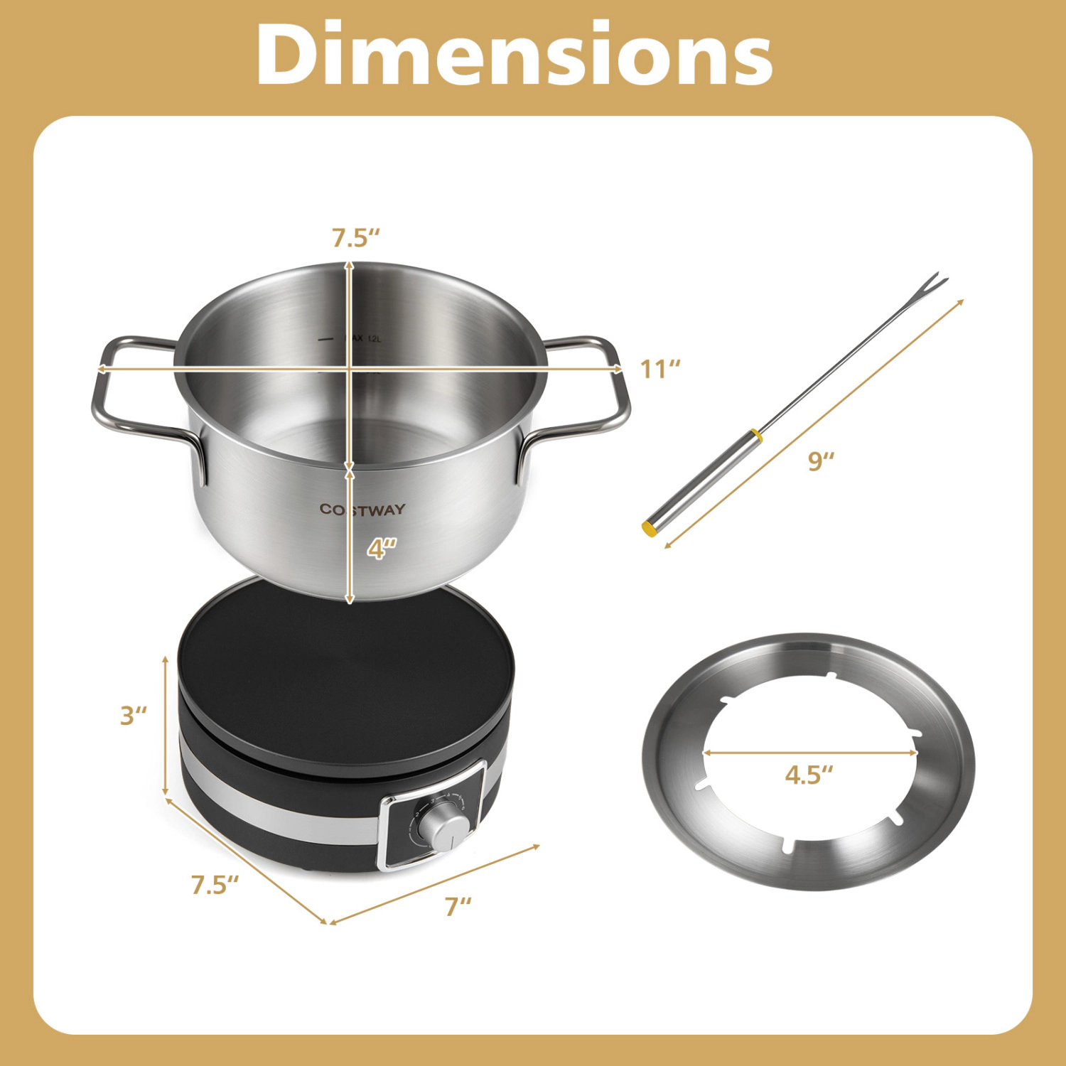 LJG 1200W Electric Fondue Pot Set with Removable Stainless Steel Pot and 6 Forks