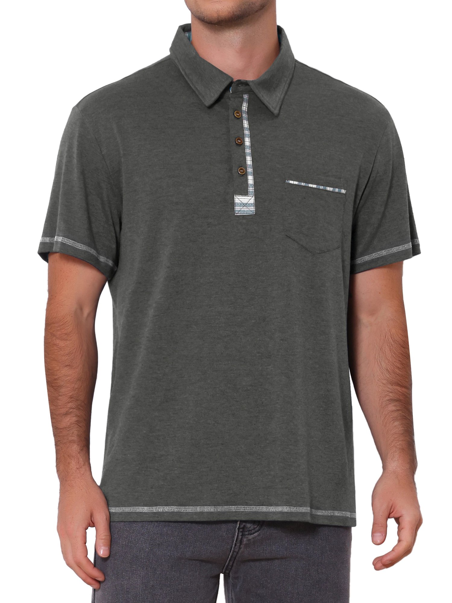INSPIRE CHIC Men's Color Block Collared Pocket Short Sleeve Polo Shirt