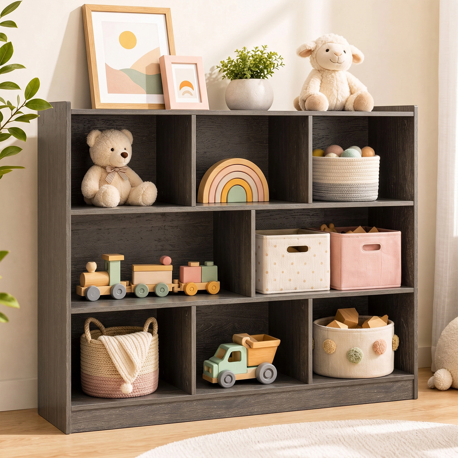 Costway 3-tier Open Bookcase 8-Cube Bookshelf Storage Display Cabinet French Oak Yellow