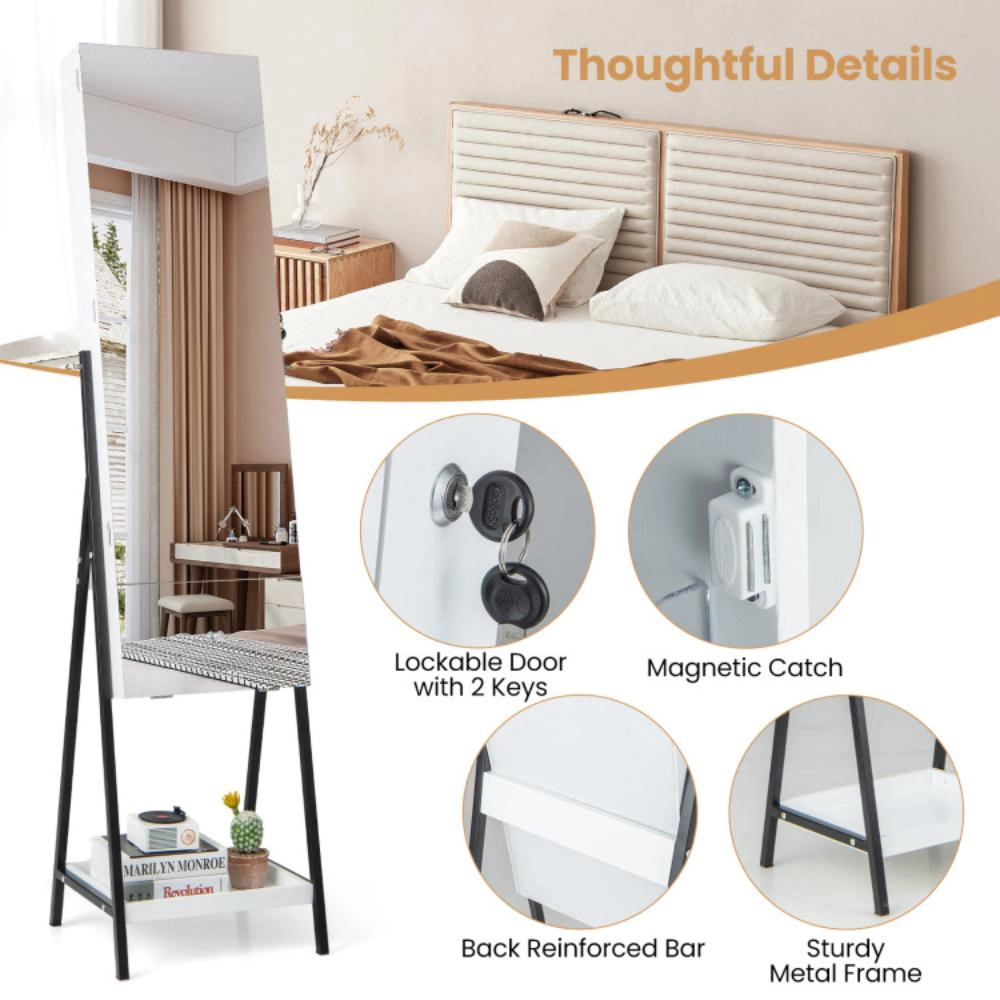 Hivvago Lockable Freestanding Jewelry Organizer with Full-Length Frameless Mirror