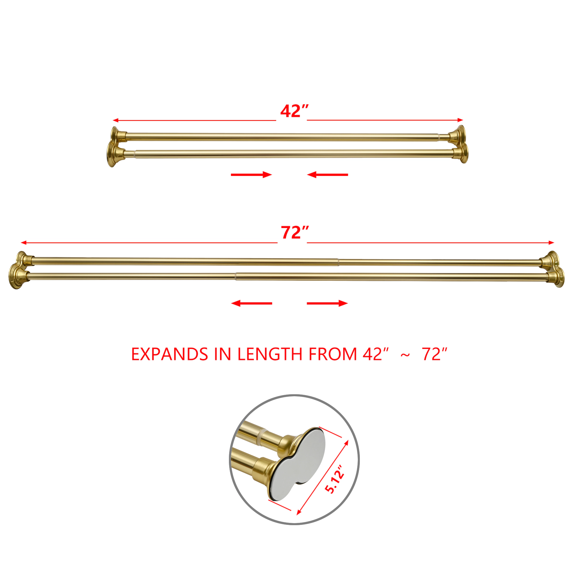 Utopia Alley 45-72 Inch Rustproof Double Tension No-Drill Shower Rod Set, with 24 Metal Hooks & 71"×71" Clear PEVA Liner