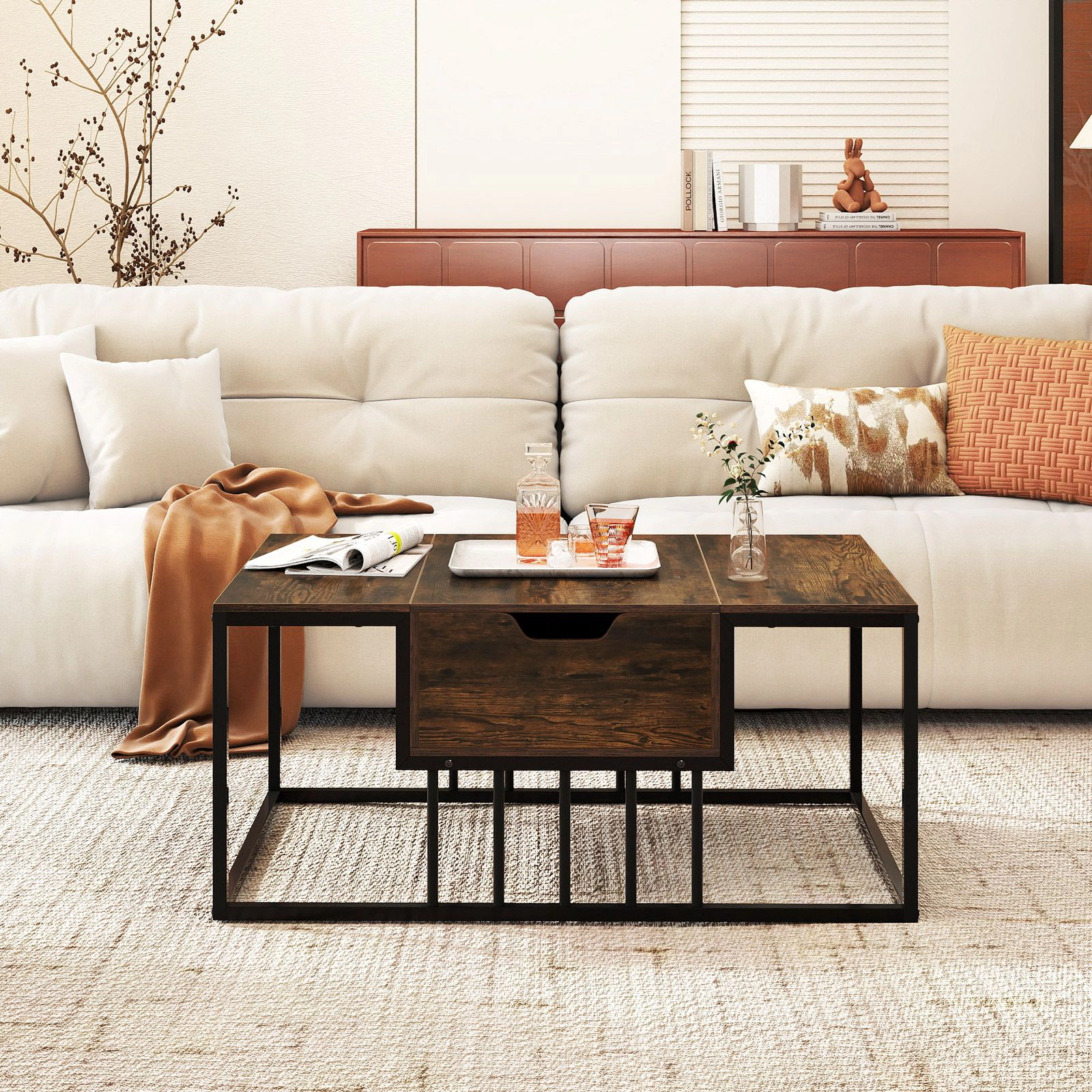 SlickBlue Modern Lift Top Coffee Table with Storage and Metal Frame