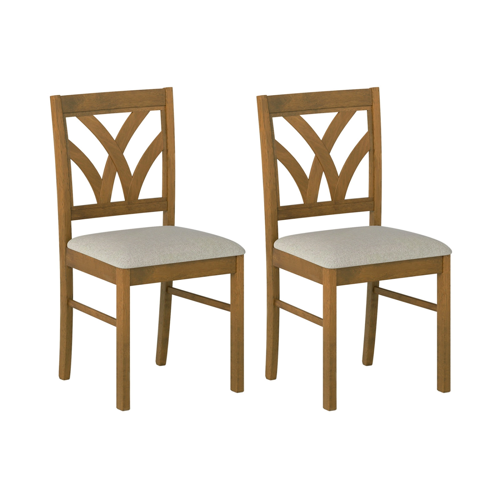 SUGIFT Set of 2 Wooden Dining Chairs with Upholstered Hollowed Backrest 330-lb Capacity Oak + Beige