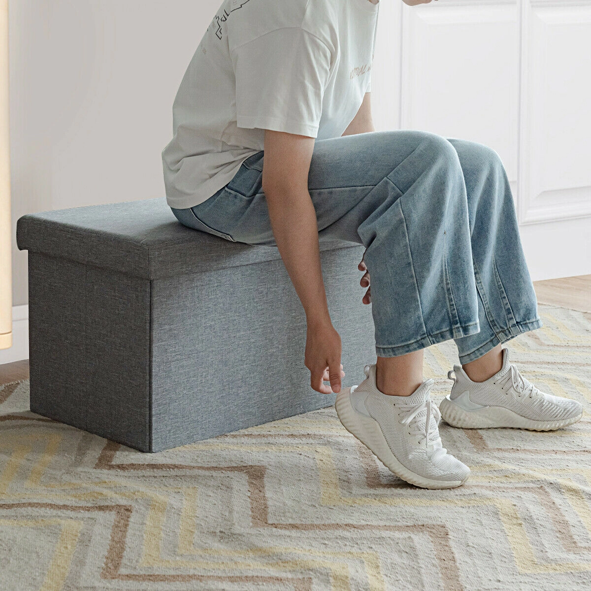 SlickBlue Upholstered Storage Ottoman Bench with Hidden Storage