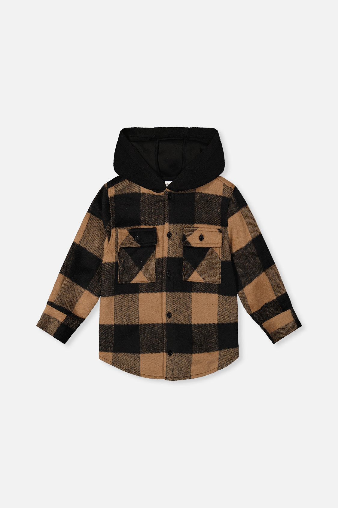 Deux par Boys Plaid Flannel Button Front Shirt with Fleece Hood and Chest Pockets