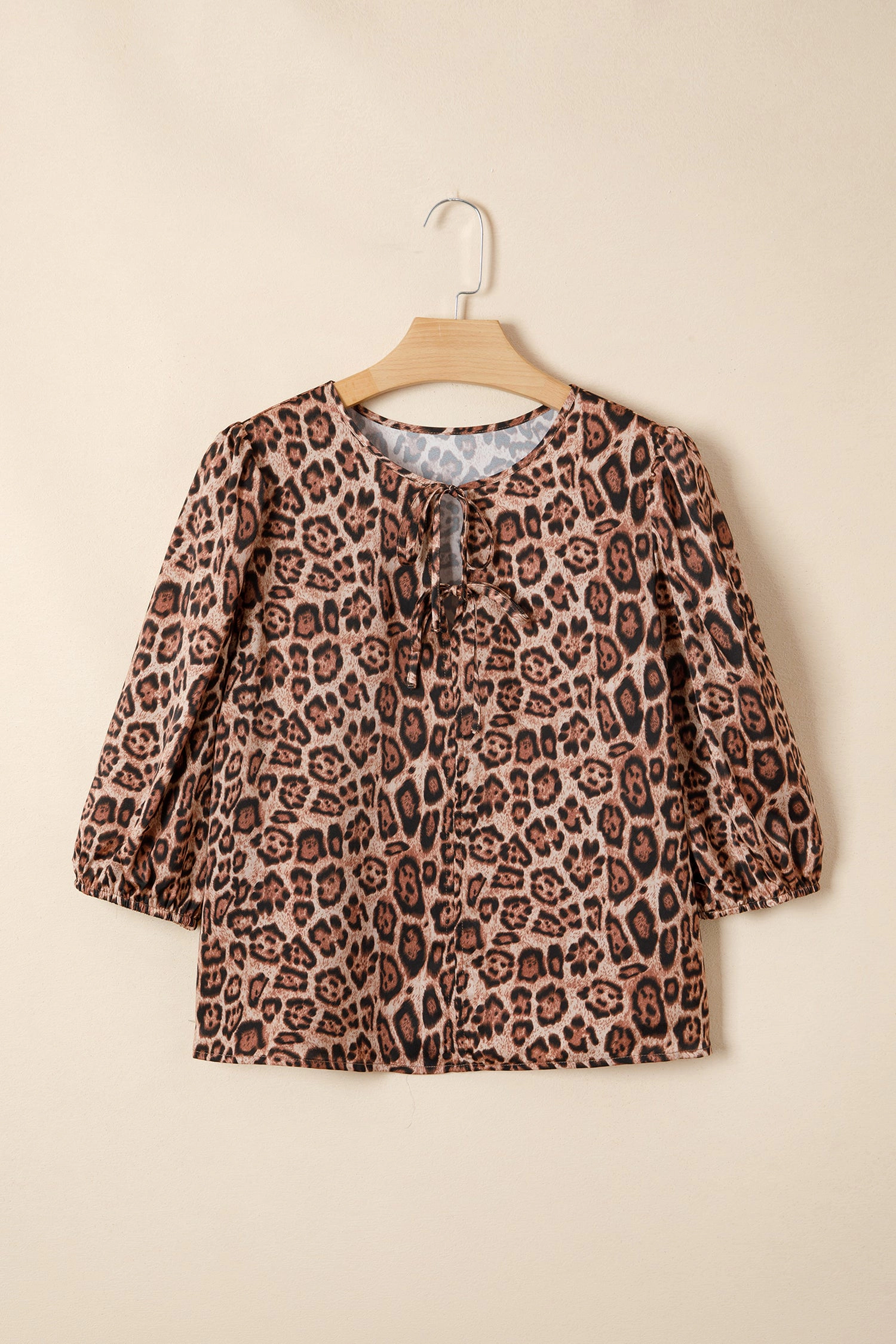 Threaded Pear Womens Promise Tie Puff Sleeve Leopard Blouse