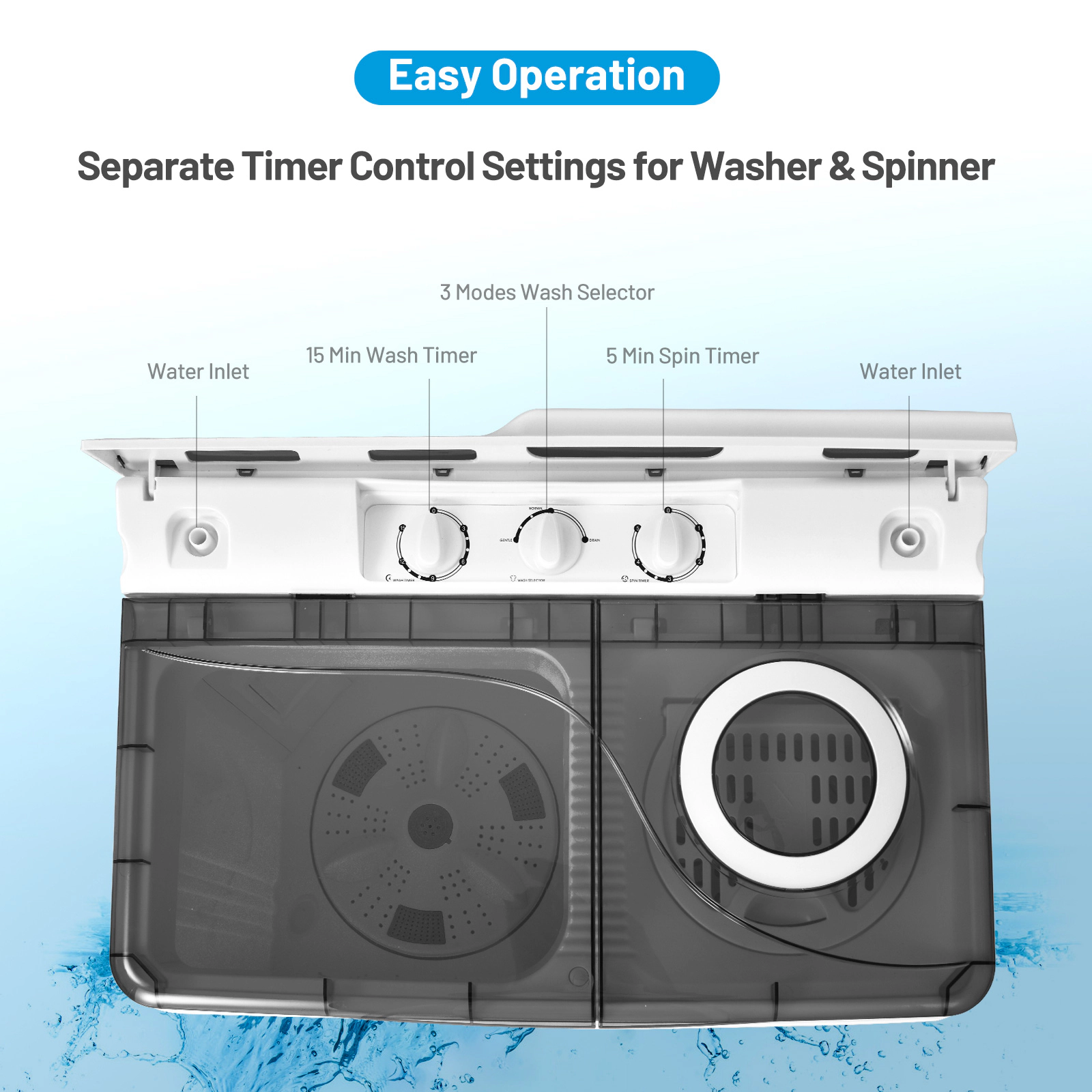 SUGIFT Gray Twin Tub Portable Washing Machine with 18-lb Washer and Drain Pump 26.5-in W 16.5-in D 31.5-in H