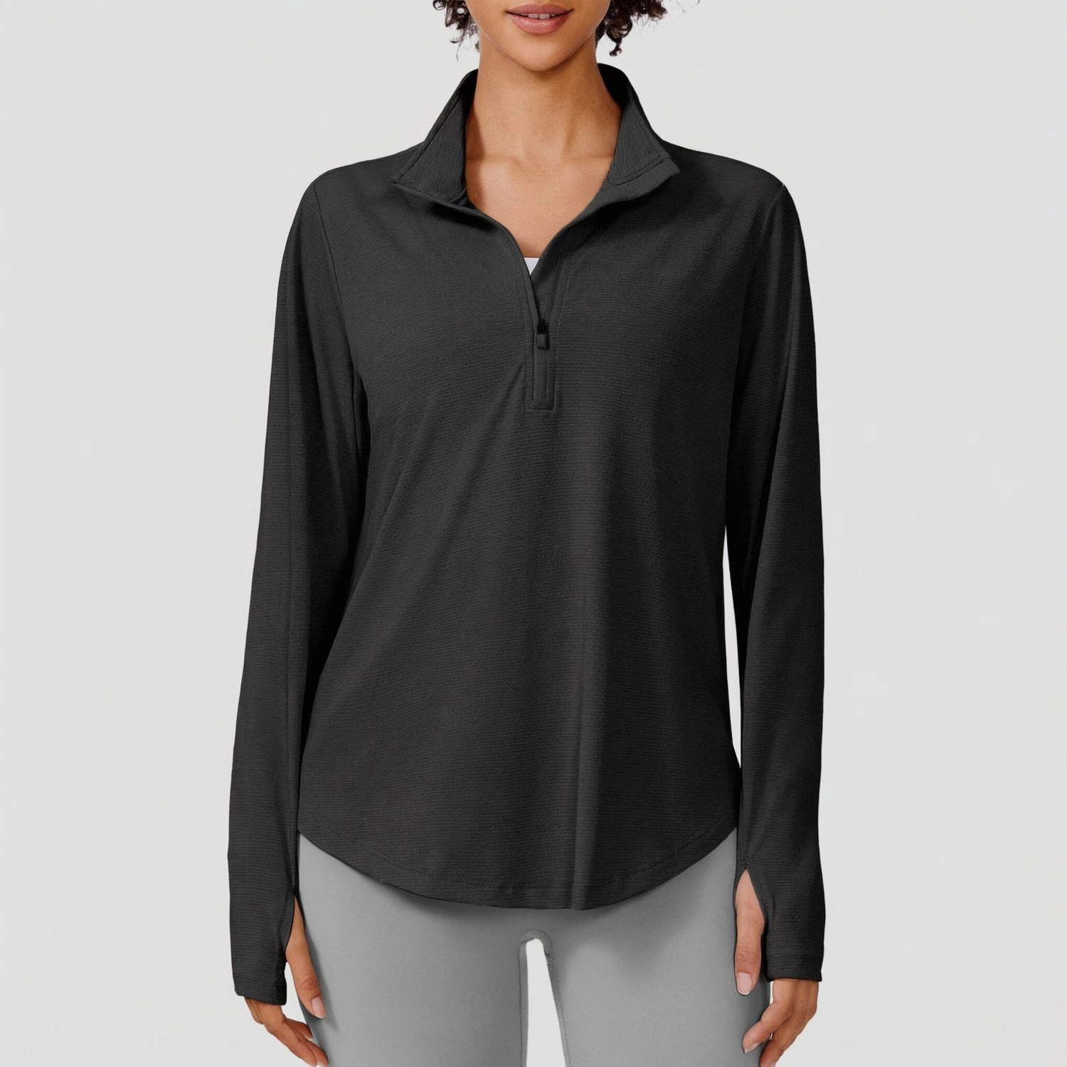 Pinspark Womens Sporty Long Sleeve Quarter Zip Pullover Stand Collar Thumb Hole Tops