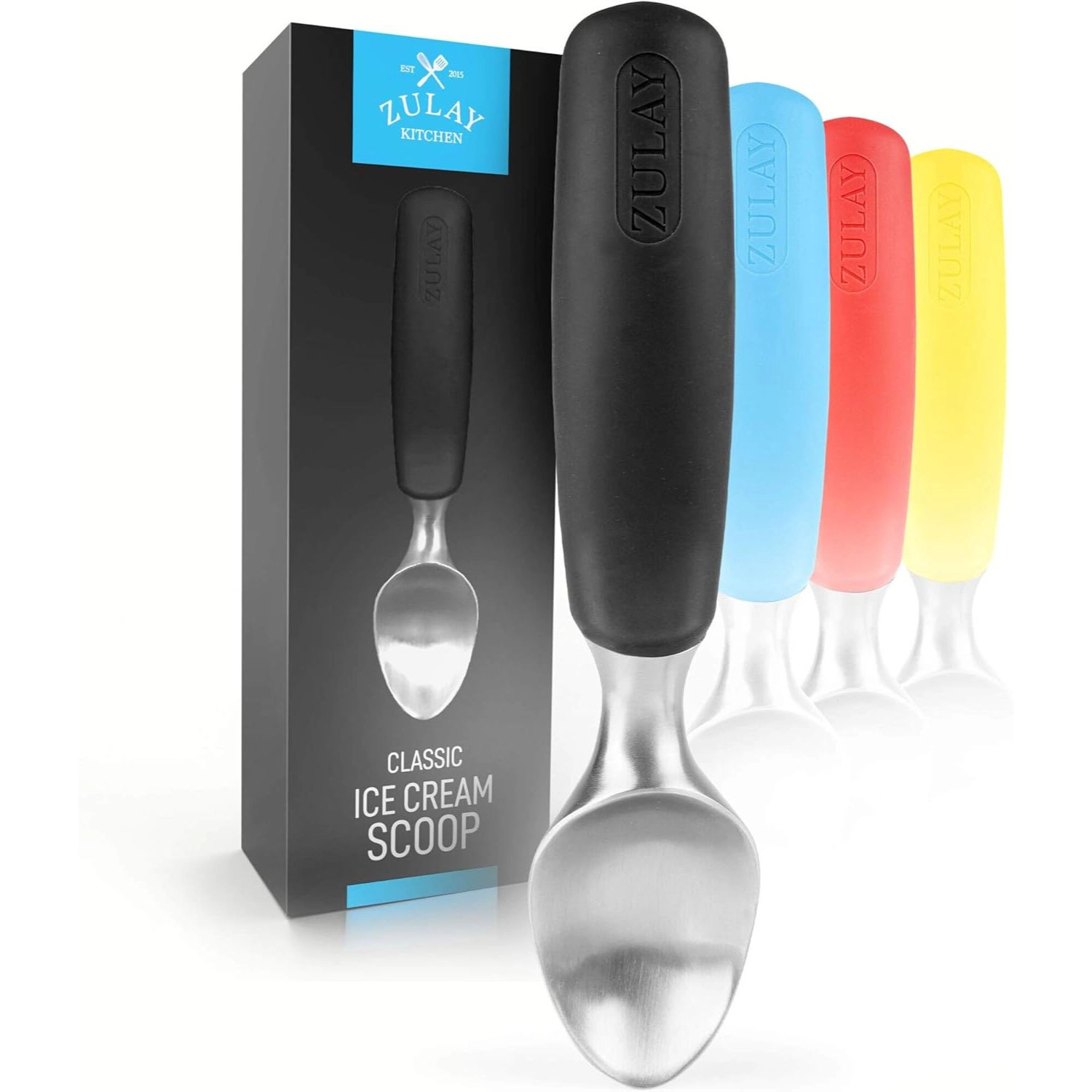 Zulay Kitchen Heavy Duty Ice Cream Scoop - Stainless Steel Scooper with Non-Slip Rubber Grip