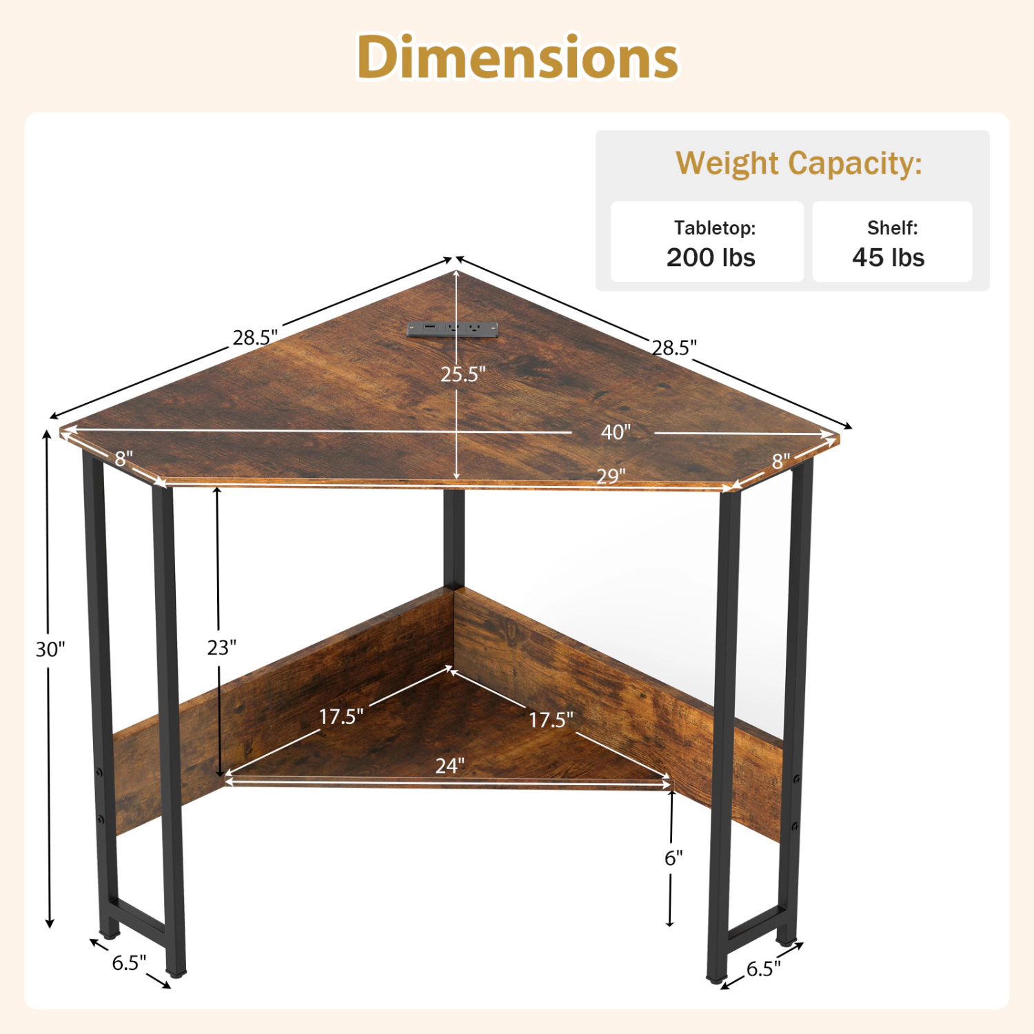 LJG Triangle Computer Corner Desk with Charging Station