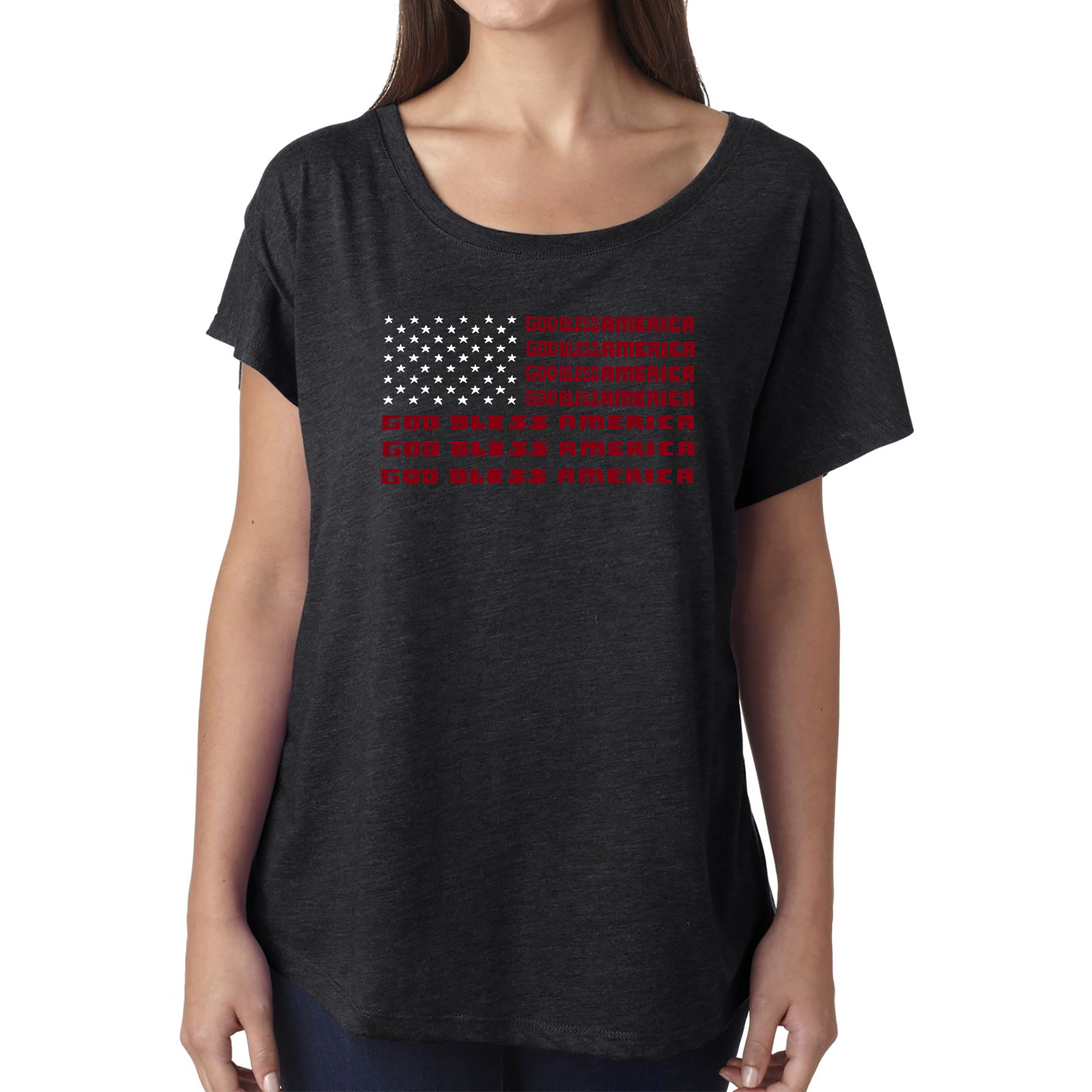 LA Pop Art Women's Dolman Word Shirt - God Bless America