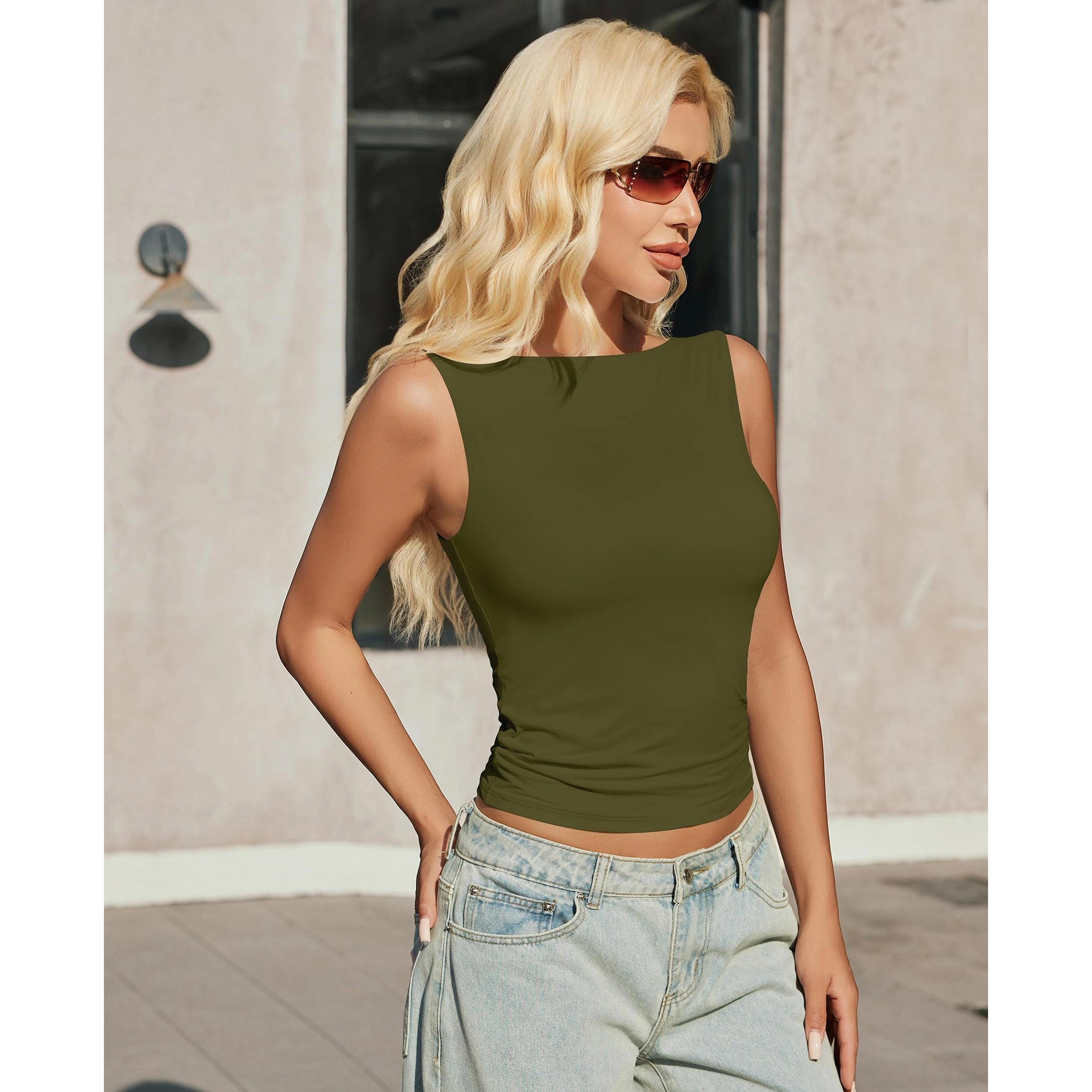 Avidlove Women's Boat Neck Seamless Double Lined Tank Top