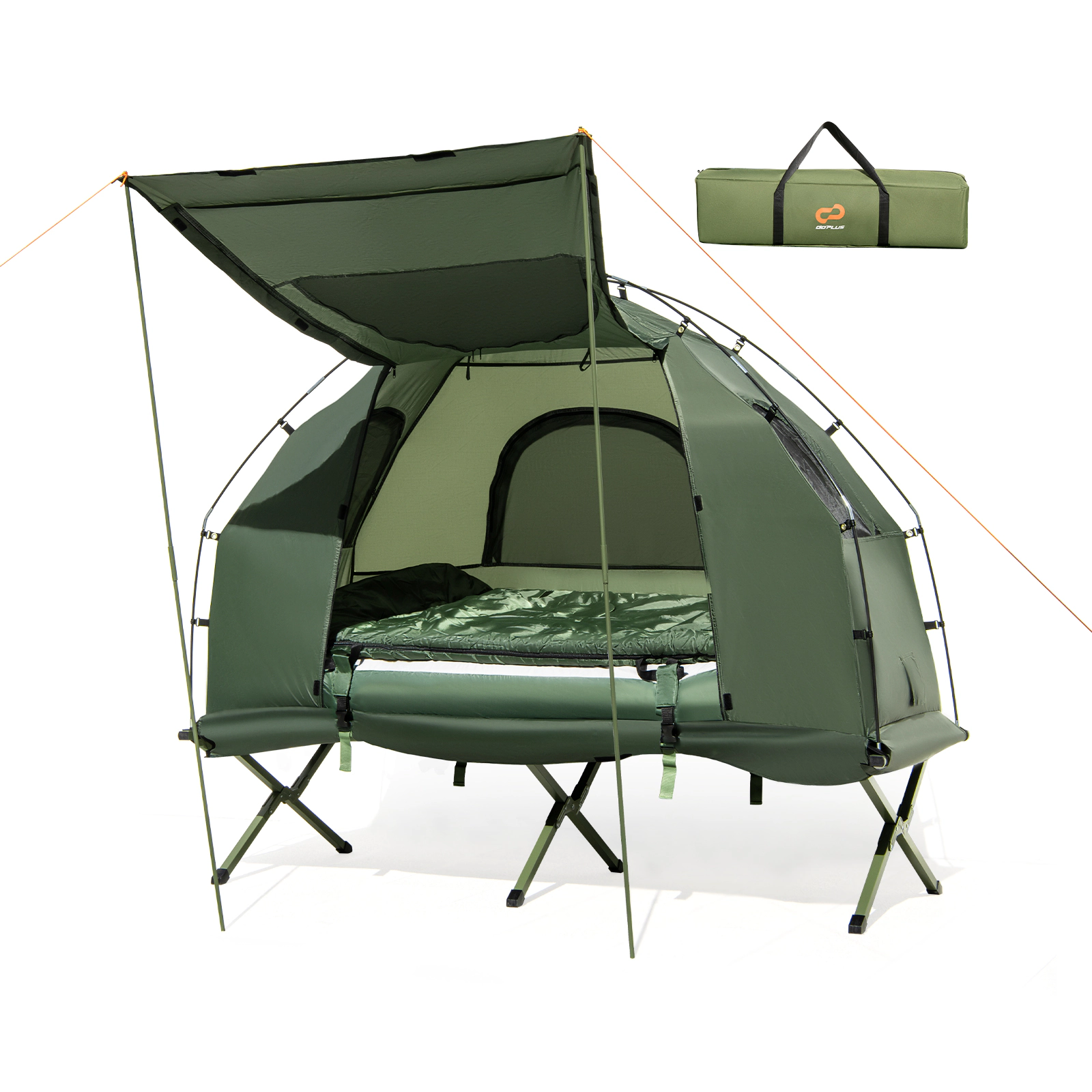 LJG 1-Person Folding Camping Tent with Sunshade and Air Mattress
