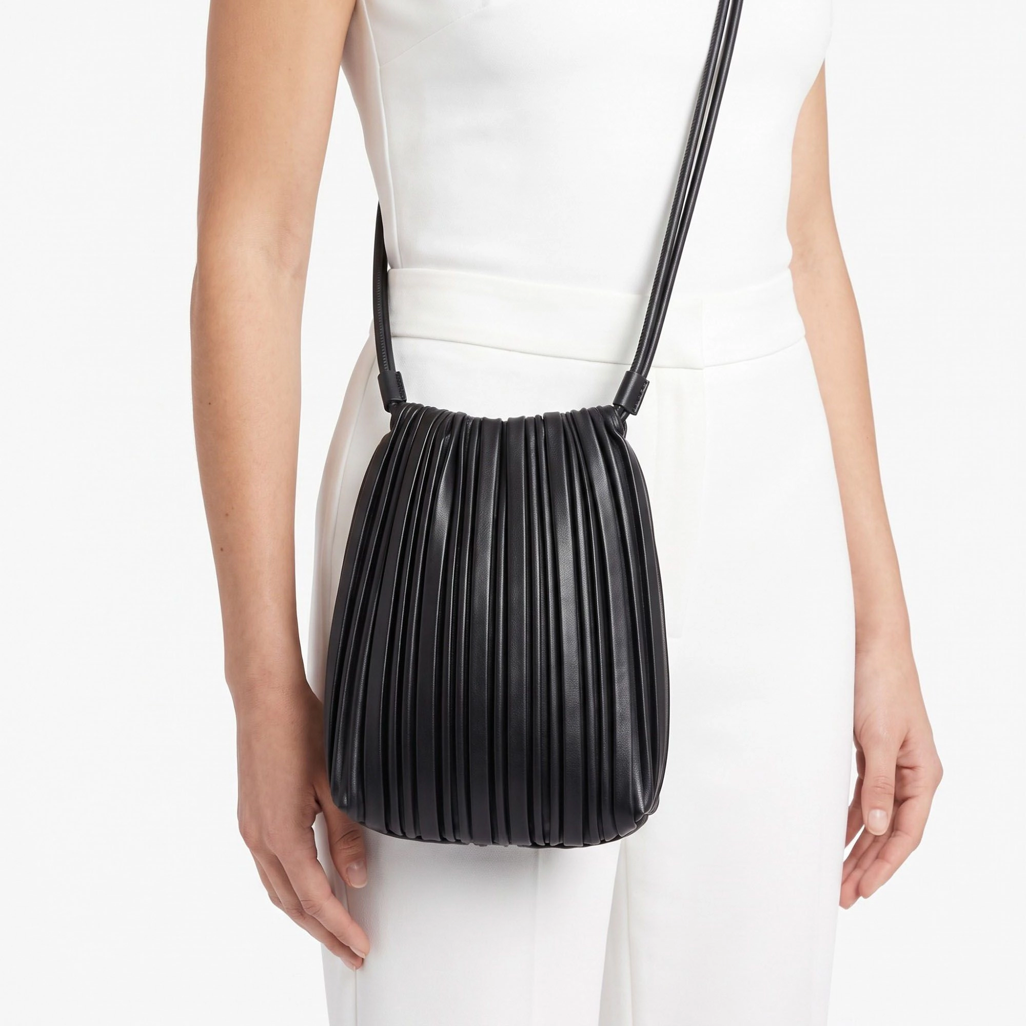 Alilang Women's Pleated Crossbody Bucket Bag with Long Shoulder Strap and Gathered Top 7.5x8.5x3.5in