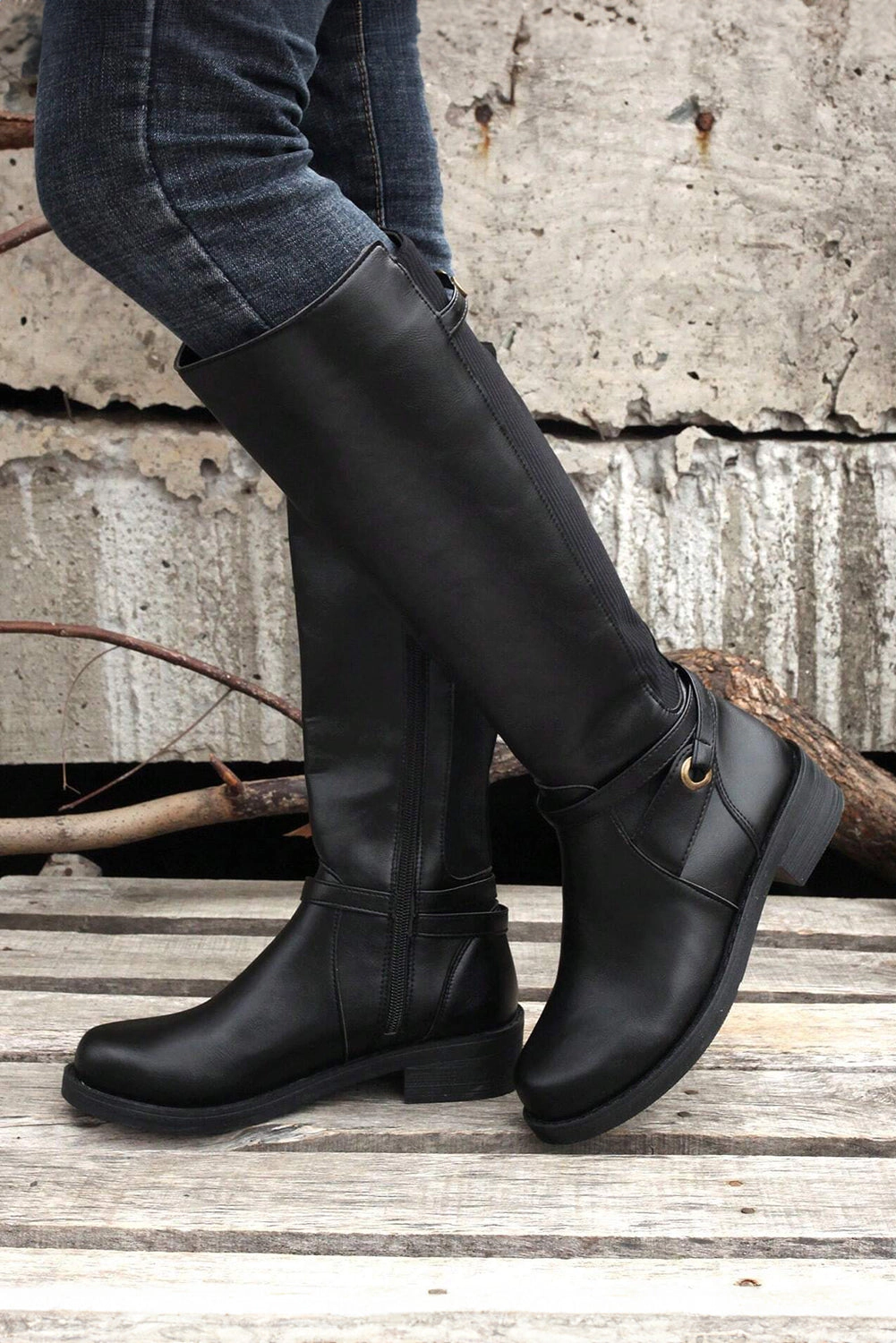 Threaded Pear Women's Josie Zipper Knee High Low Heel Boots