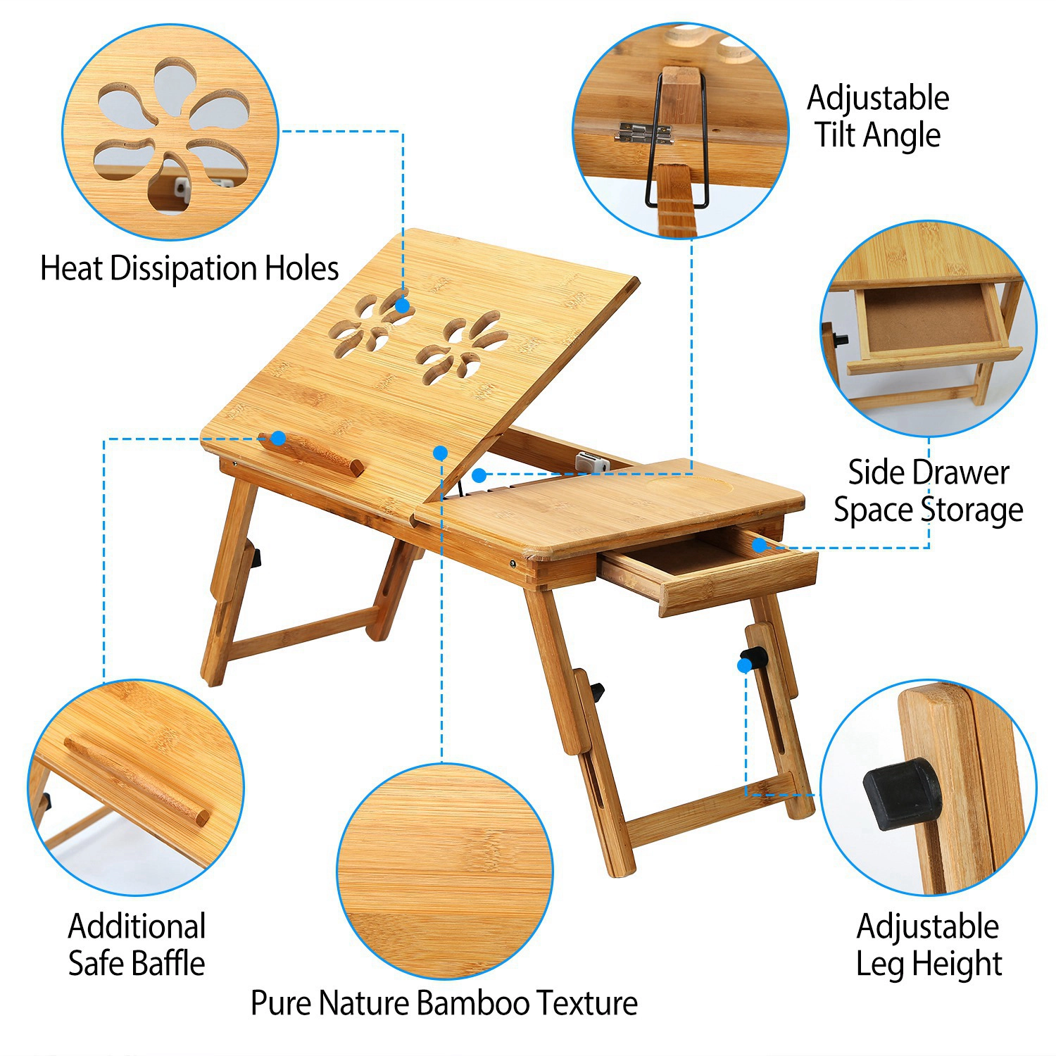 GBruno Bamboo Adjustable Laptop Desk With Drawer