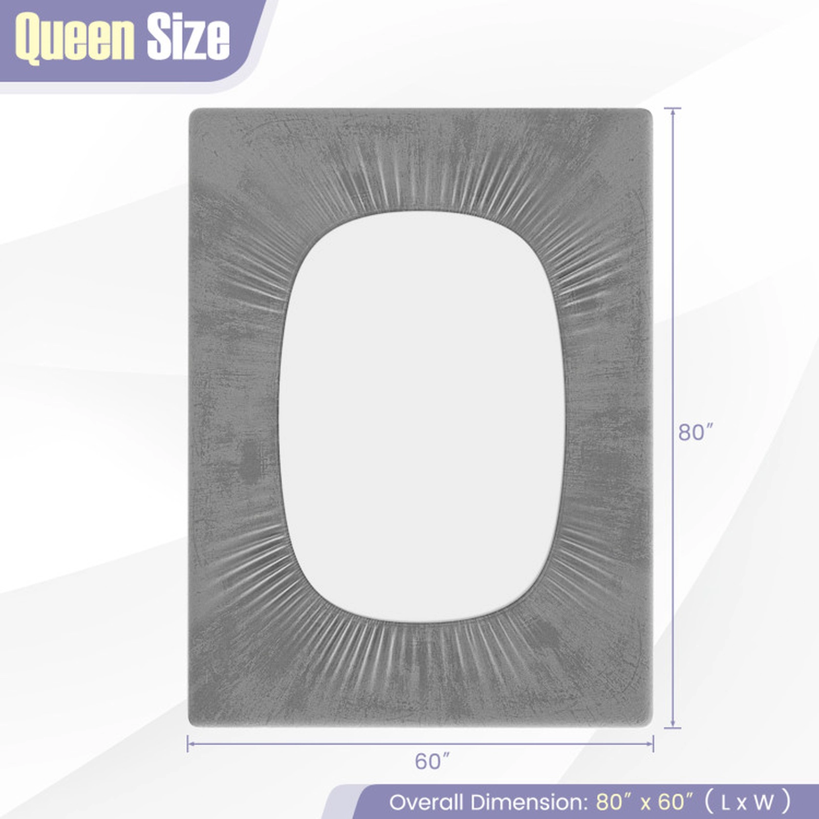 SUGIFT Breathable Velvet Polyester Mattress Topper Protector Queen 80 x 60-in Gray Non-Slip Bottom 16-in Deep Pocket