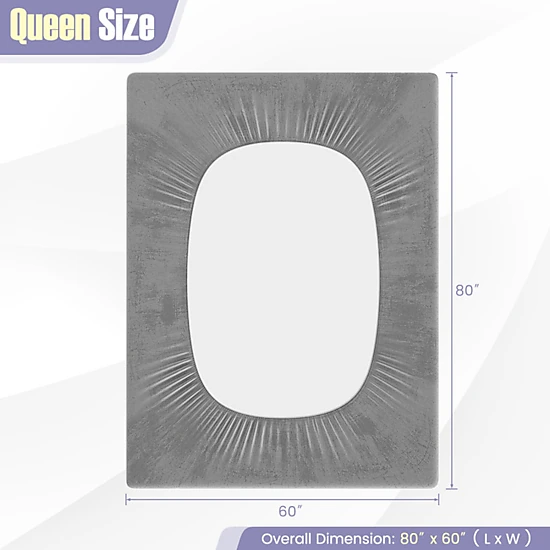 SUGIFT Breathable Velvet Polyester Mattress Topper Protector Queen 80 x 60-in Gray Non-Slip Bottom 16-in Deep Pocket