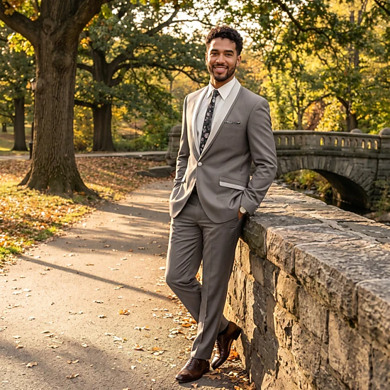 Tazzio Mens Slim Fit Piped Shawl Collar 2 Piece Suit Set