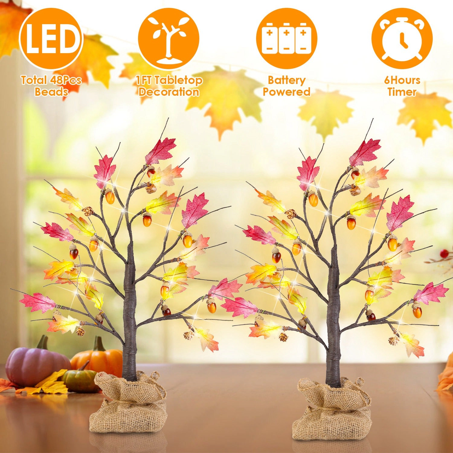 GBruno 2-Piece LED Lighted Maple Tree Set